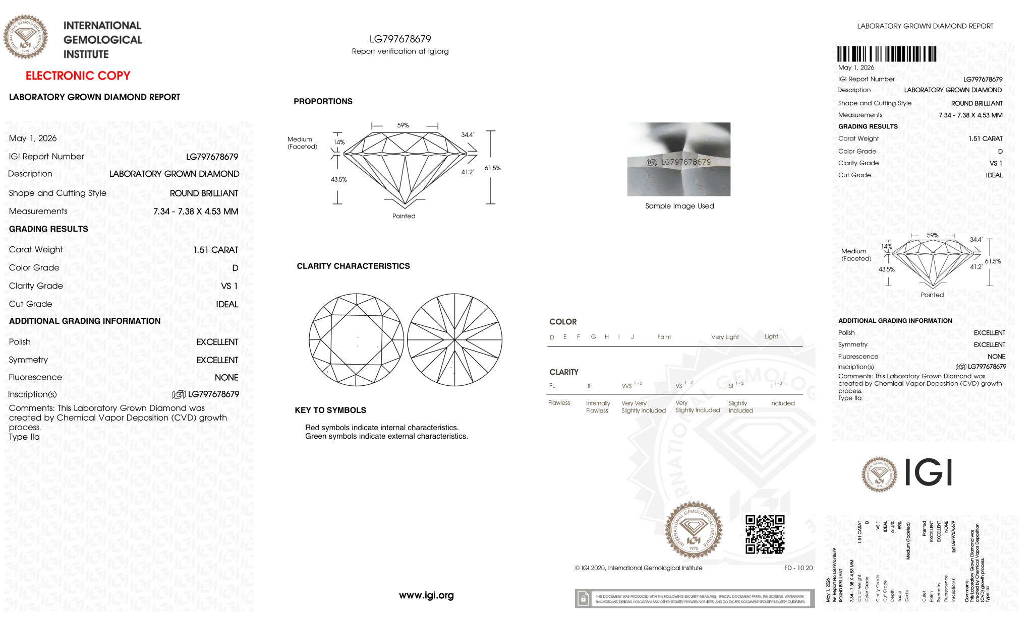 1.51 Carat D-VS1 Round Lab Grown Diamond - IGI (127370) - PBD Loose Diamond