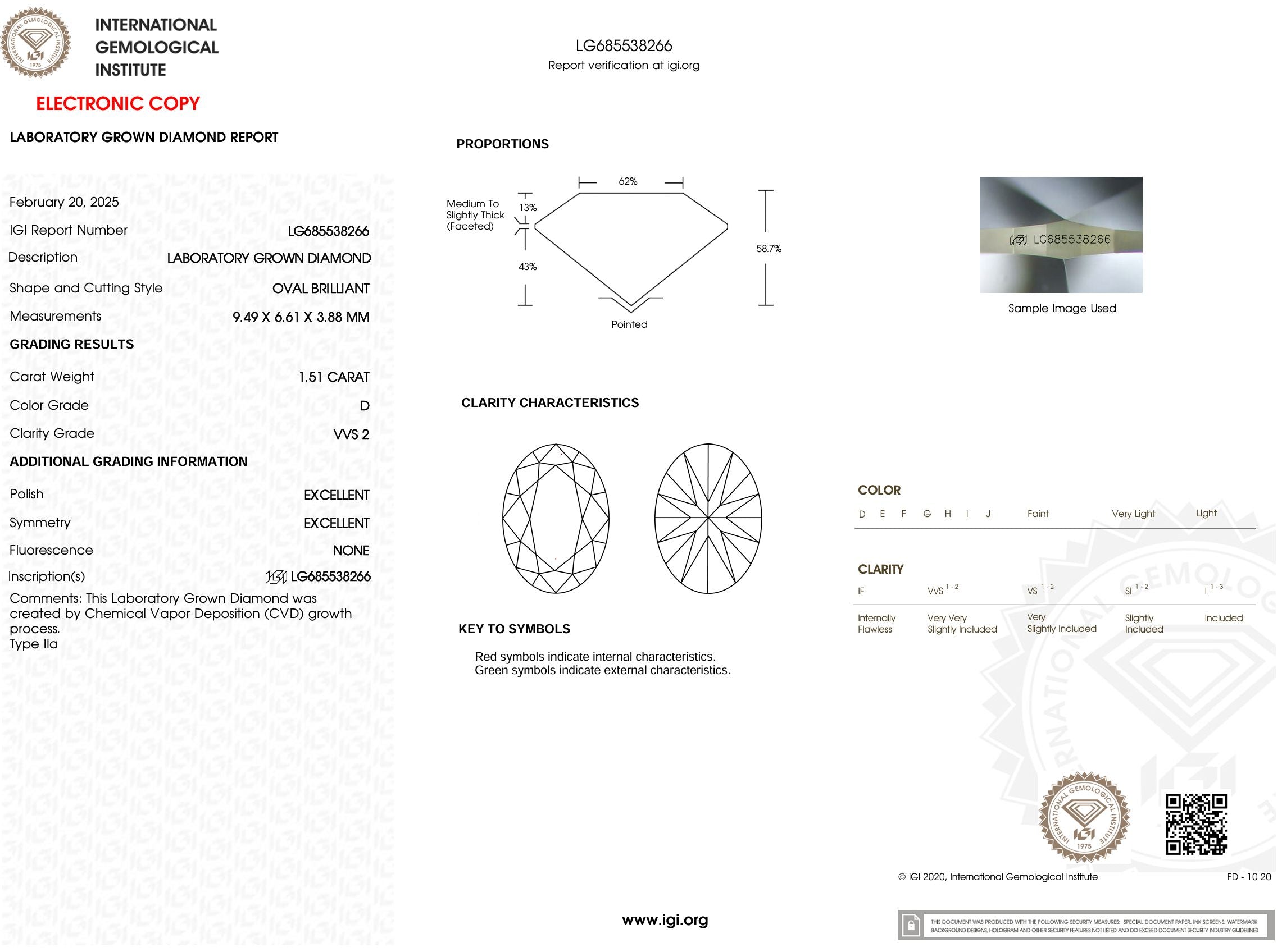 1.51 Carat D-VVS2 Oval Lab Grown Diamond - IGI (#53192) Loose Diamond Princess Bride Diamonds 