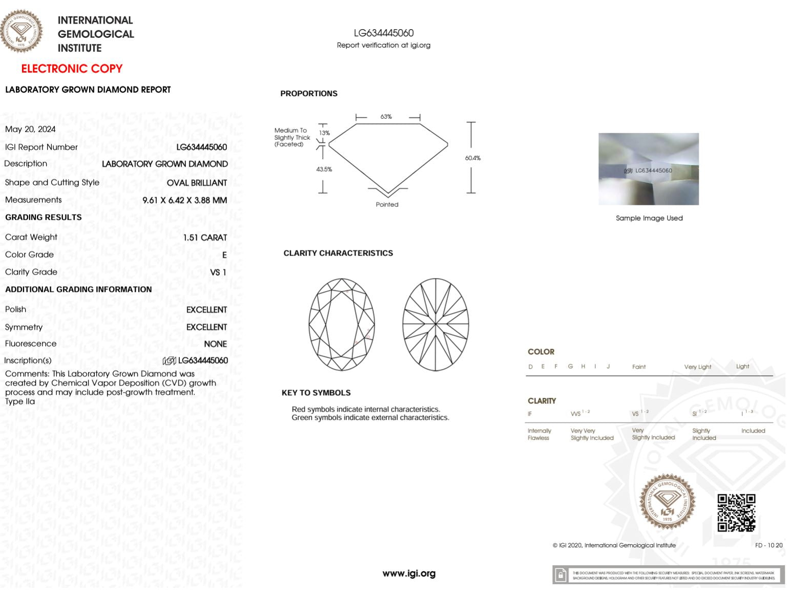 1.51 Carat E-VS1 Oval Lab Grown Diamond - IGI (#48966) Loose Diamond Princess Bride Diamonds 