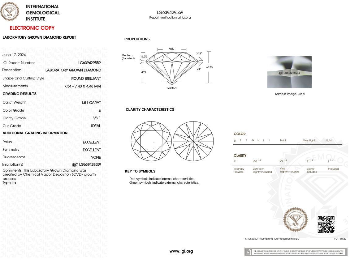 1.51 Carat E-VS1 Round Lab Grown Diamond - IGI (#48619) Loose Diamond Princess Bride Diamonds 