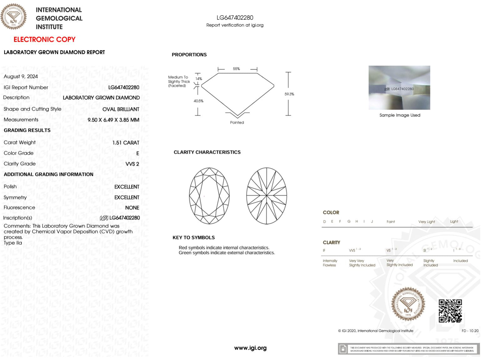 1.51 Carat E-VVS2 Oval Lab Grown Diamond - IGI (#49991) Loose Diamond Princess Bride Diamonds 