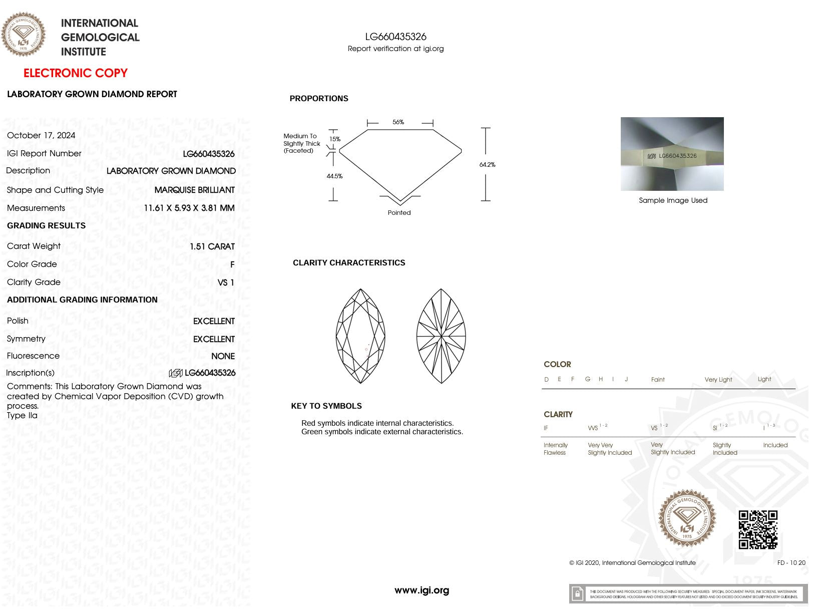 1.51 Carat F-VS1 Marquise Lab Grown Diamond - IGI (#51151) Loose Diamond Princess Bride Diamonds 