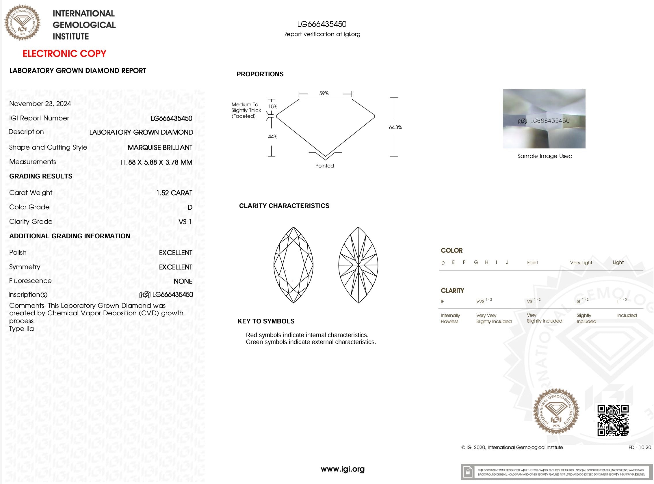 1.52 Carat D-VS1 Marquise Lab Grown Diamond - IGI (#53778) Loose Diamond Princess Bride Diamonds 