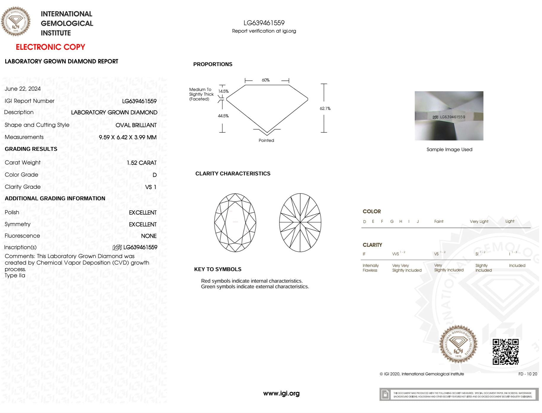 1.52 Carat D-VS1 Oval Lab Grown Diamond - IGI (#50705) Loose Diamond Princess Bride Diamonds 