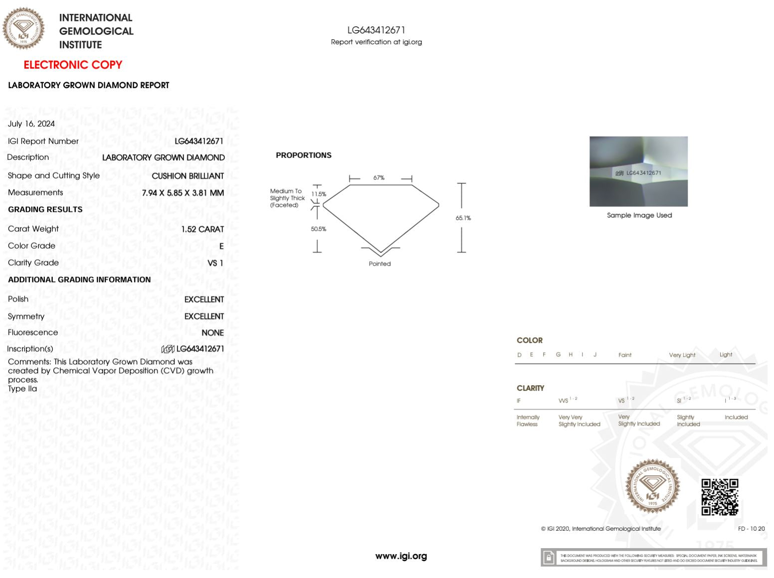 1.52 Carat E-VS1 Elongated Cushion Lab Grown Diamond - IGI (#50001) Loose Diamond Princess Bride Diamonds 