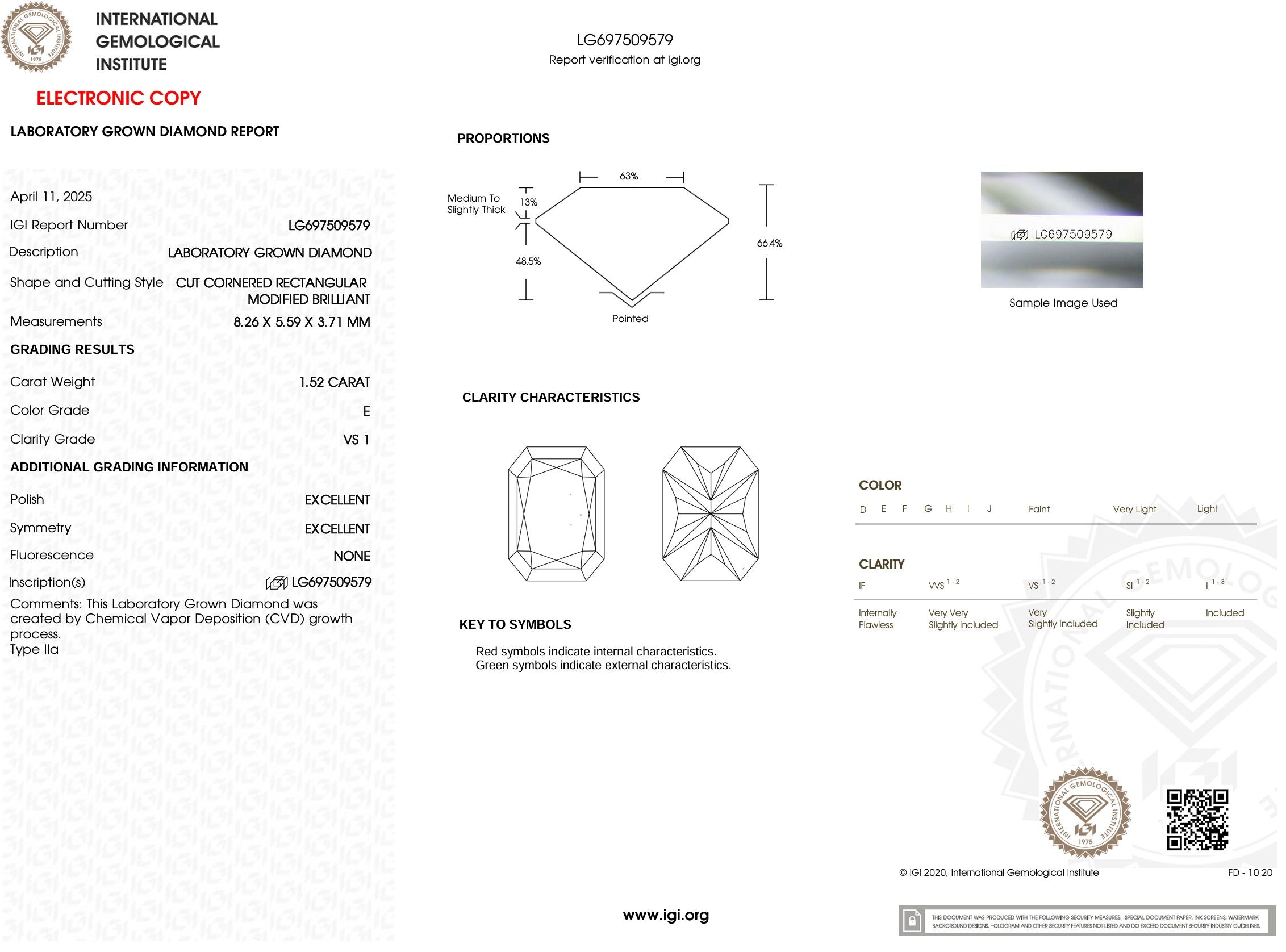 1.52 Carat E-VS1 Radiant Lab Grown Diamond - IGI (#53896) Loose Diamond Princess Bride Diamonds 
