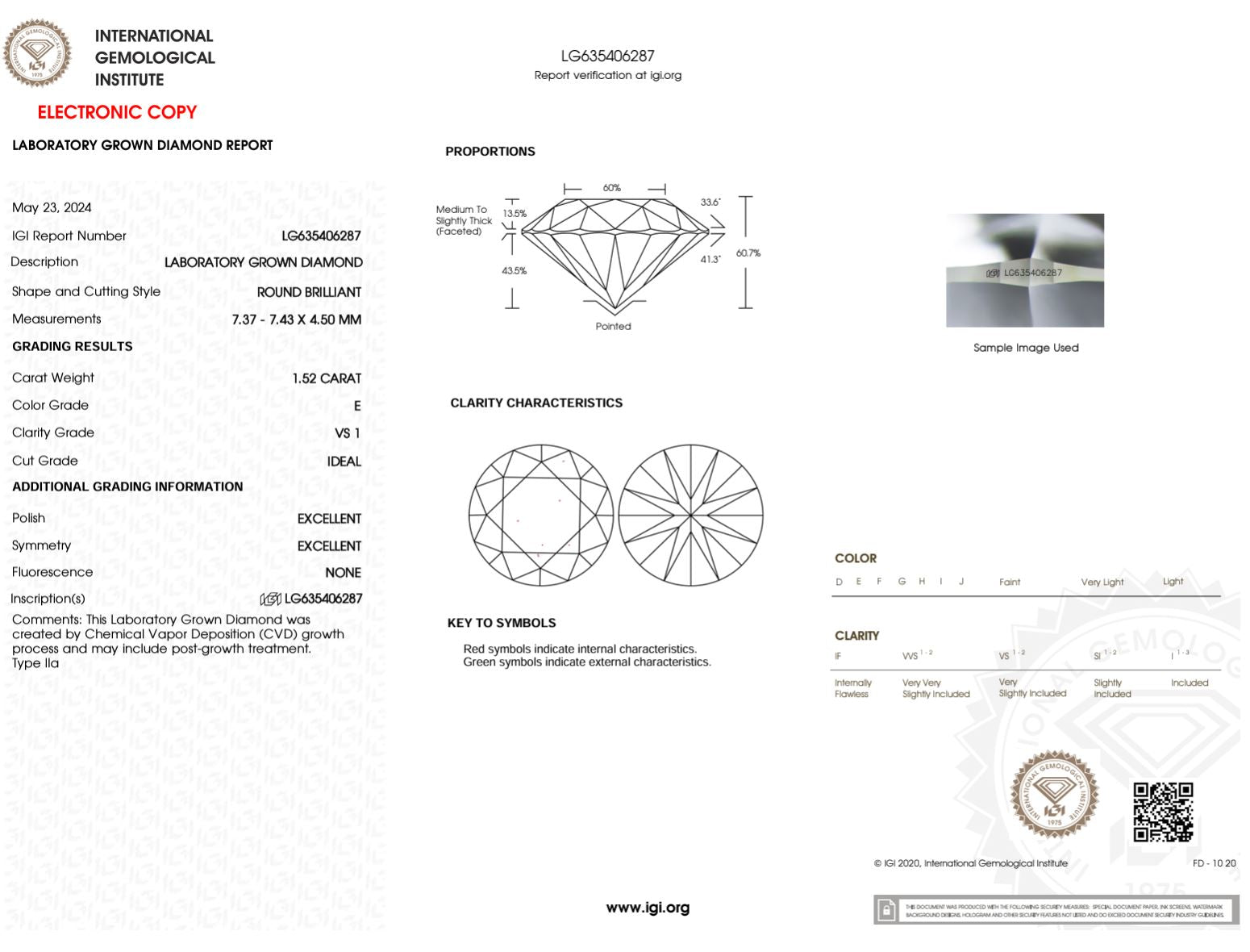 1.52 Carat E-VS1 Round Lab Grown Diamond - IGI (#49420) Loose Diamond Princess Bride Diamonds 