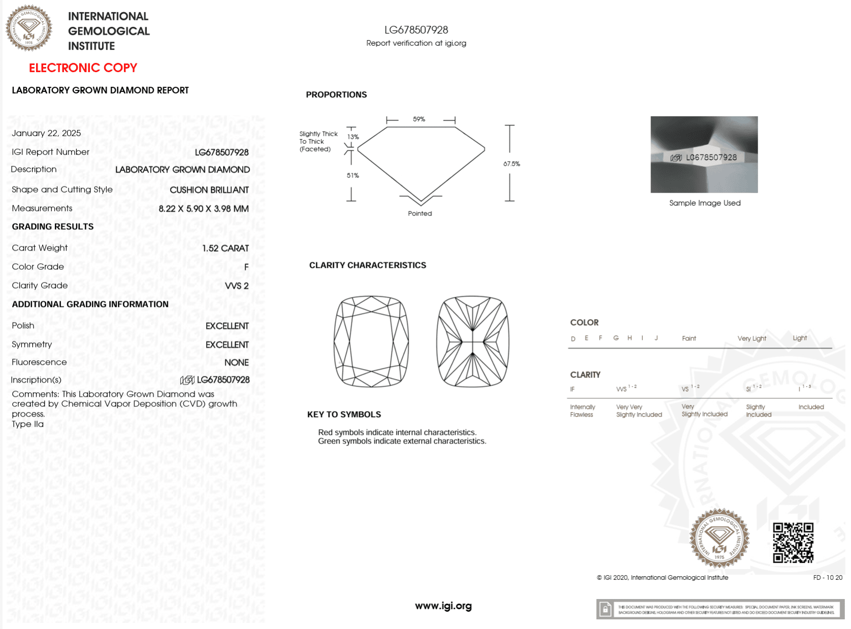 1.52 Carat F - VVS2 Elongated Cushion Lab Grown Diamond - IGI (122808) - PBD Loose Diamond