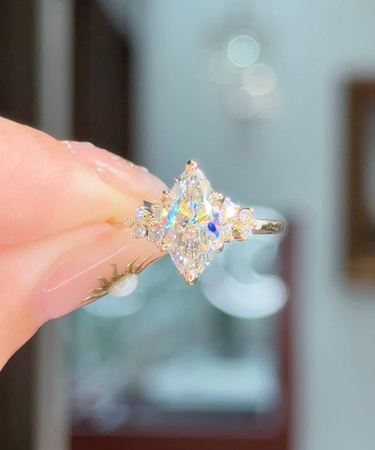 1.52ct D-VVS2 Marquise Lab Diamond Nova Engagement Rings Princess Bride Diamonds 