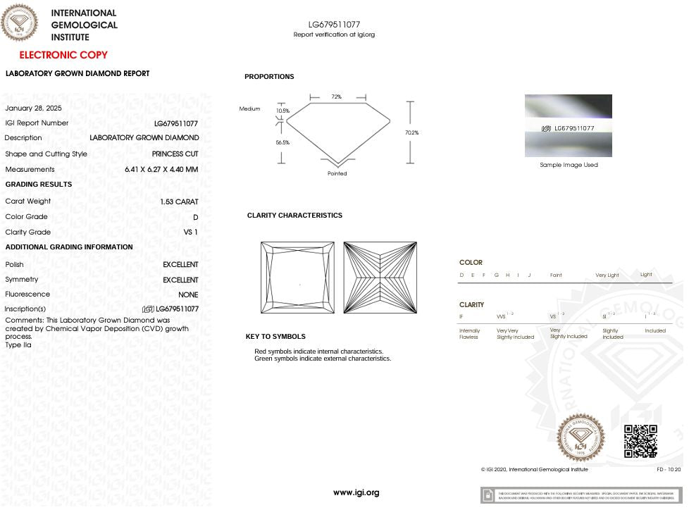 1.53 Carat D-VS1 Princess Lab Grown Diamond - IGI (#53569) Loose Diamond Princess Bride Diamonds 