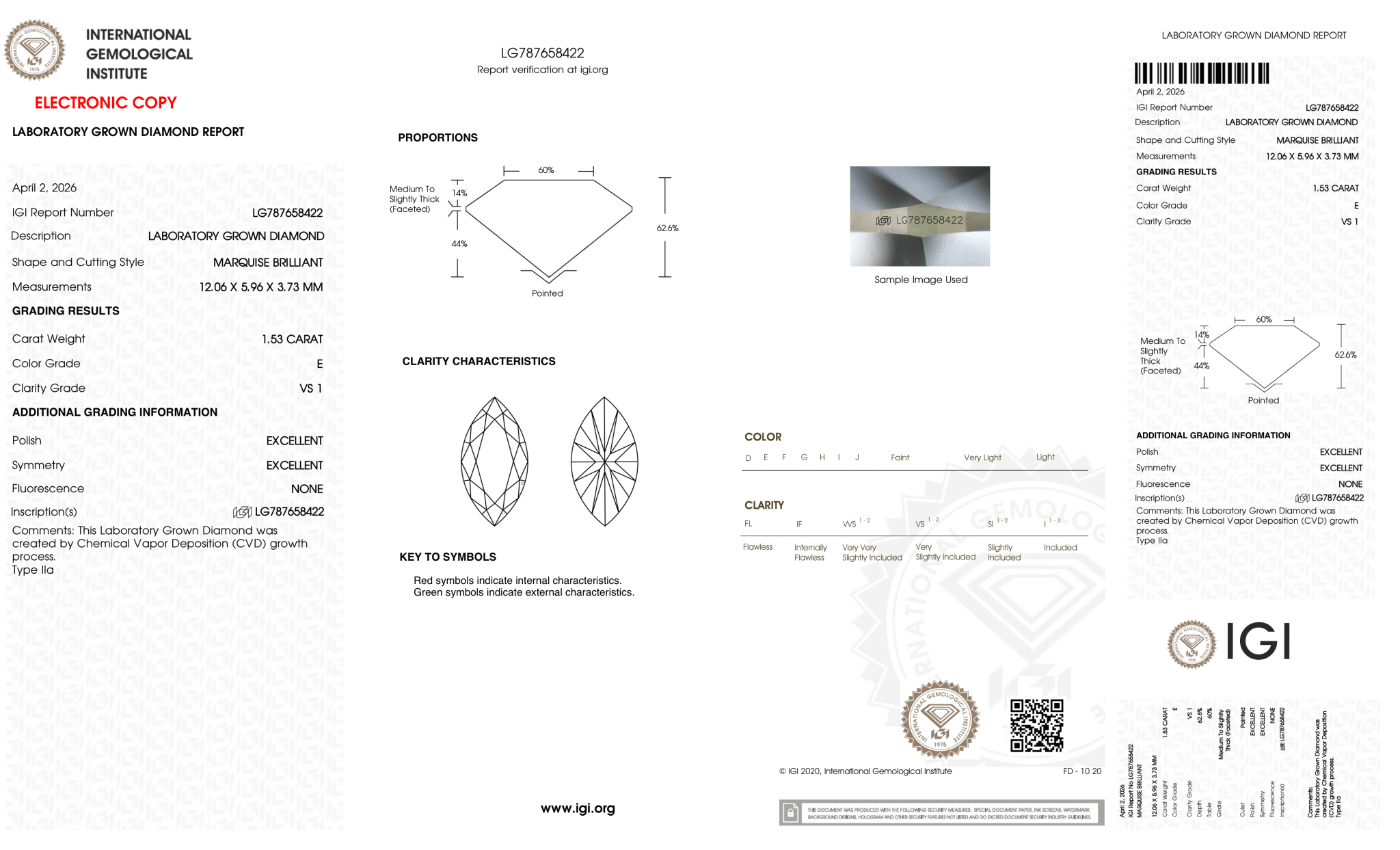 1.53 Carat E-VS1 Marquise Lab Grown Diamond - IGI (127273) - PBD Loose Diamond