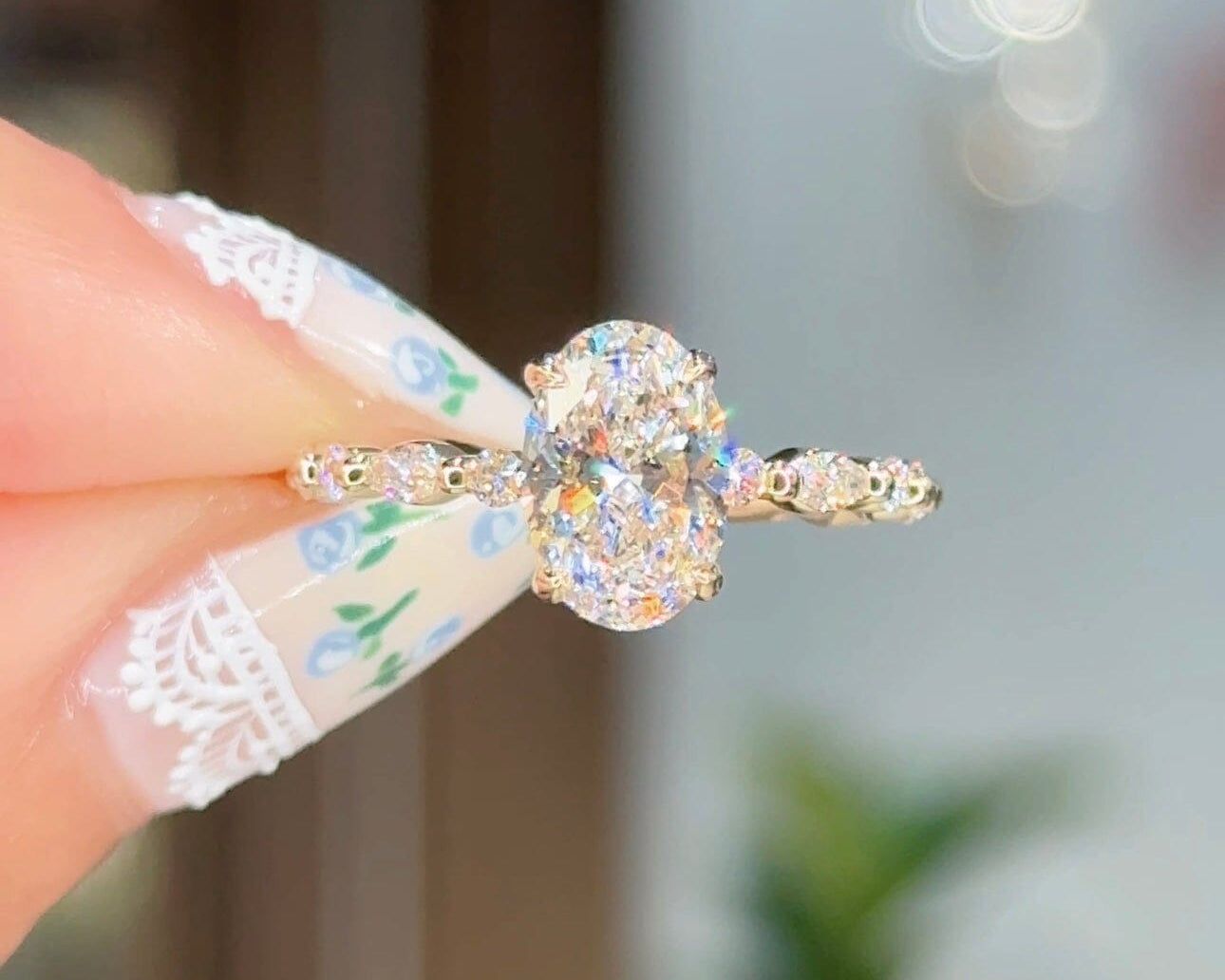 1.53ct E-VS1 Oval Lab Diamond Rei Engagement Rings Princess Bride Diamonds 