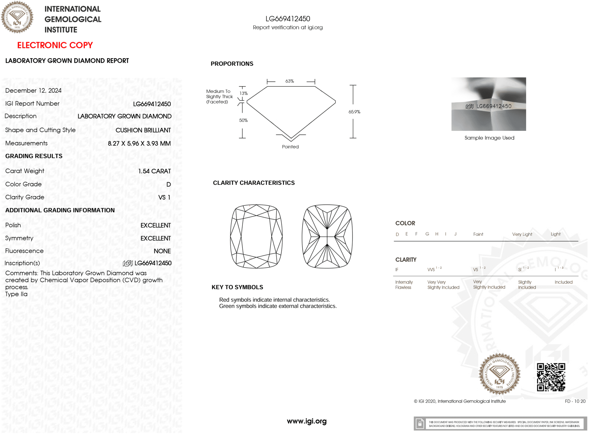 1.54 Carat D - VS1 Elongated Cushion Lab Grown Diamond - IGI (120800) - PBD Loose Diamond