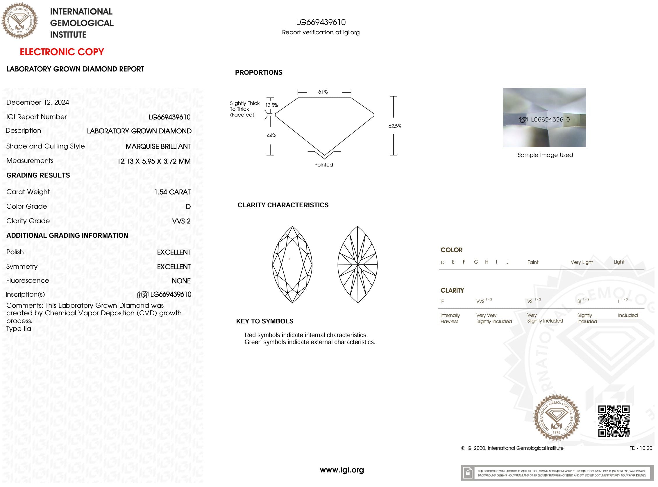 1.54 Carat D-VVS2 Marquise Lab Grown Diamond - IGI (#53798) Loose Diamond Princess Bride Diamonds 