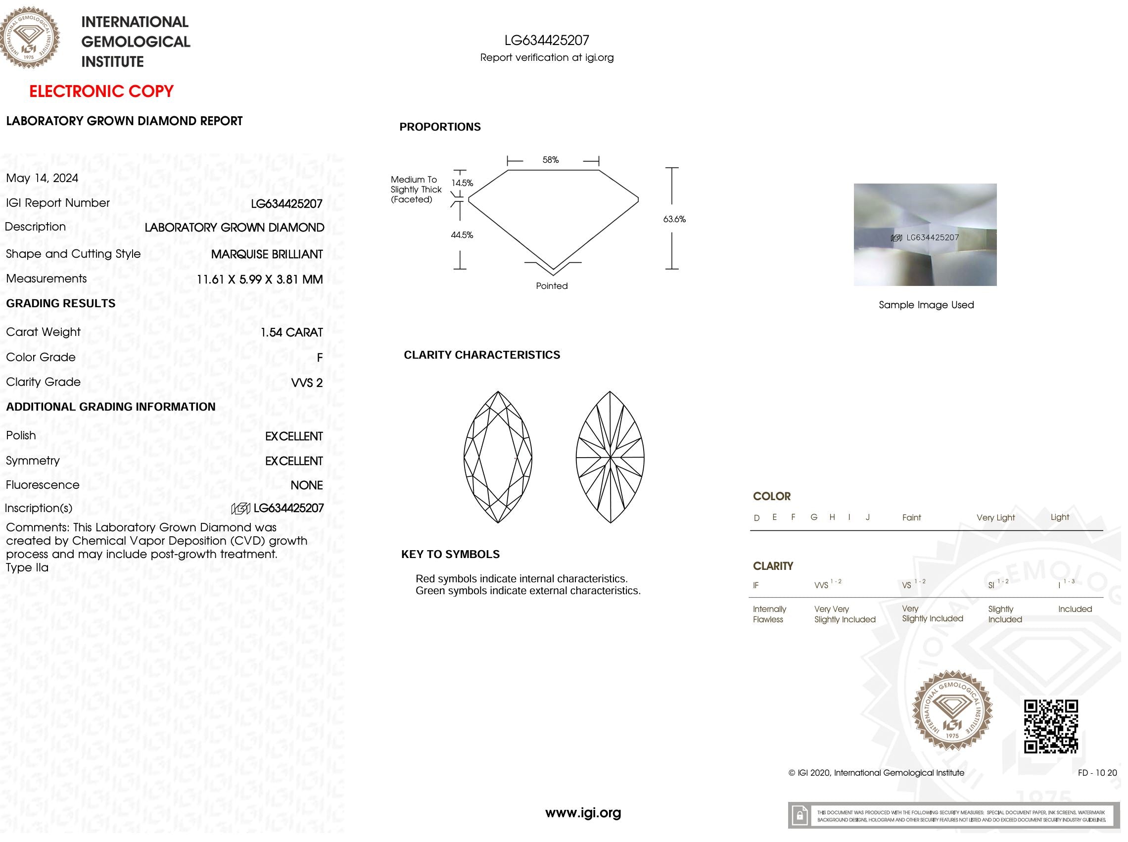 1.54 Carat F-VVS2 Marquise Lab Grown Diamond - IGI (#5403) Loose Diamond Princess Bride Diamonds 