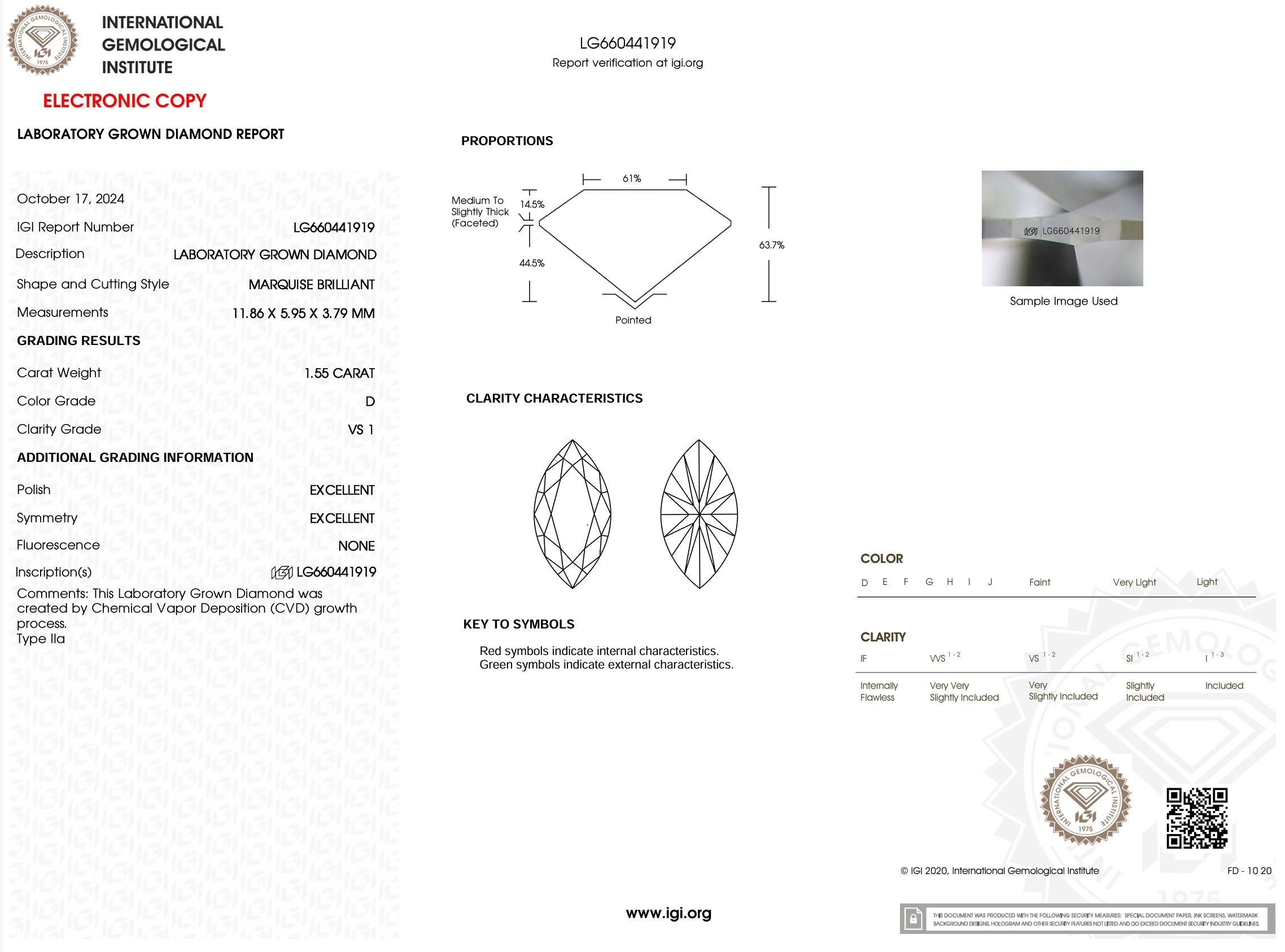 1.55 Carat D-VS1 Marquise Lab Grown Diamond - IGI (#54047) Loose Diamond Princess Bride Diamonds 