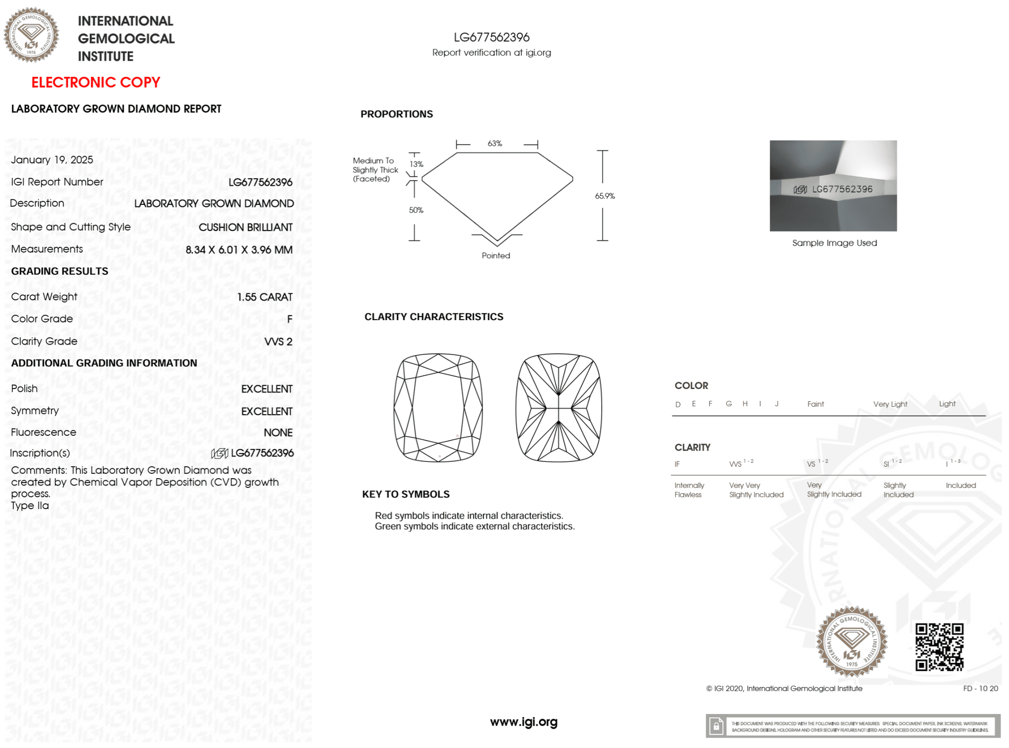 1.55 Carat F - VVS2 Elongated Cushion Lab Grown Diamond - IGI (123146) - PBD Loose Diamond