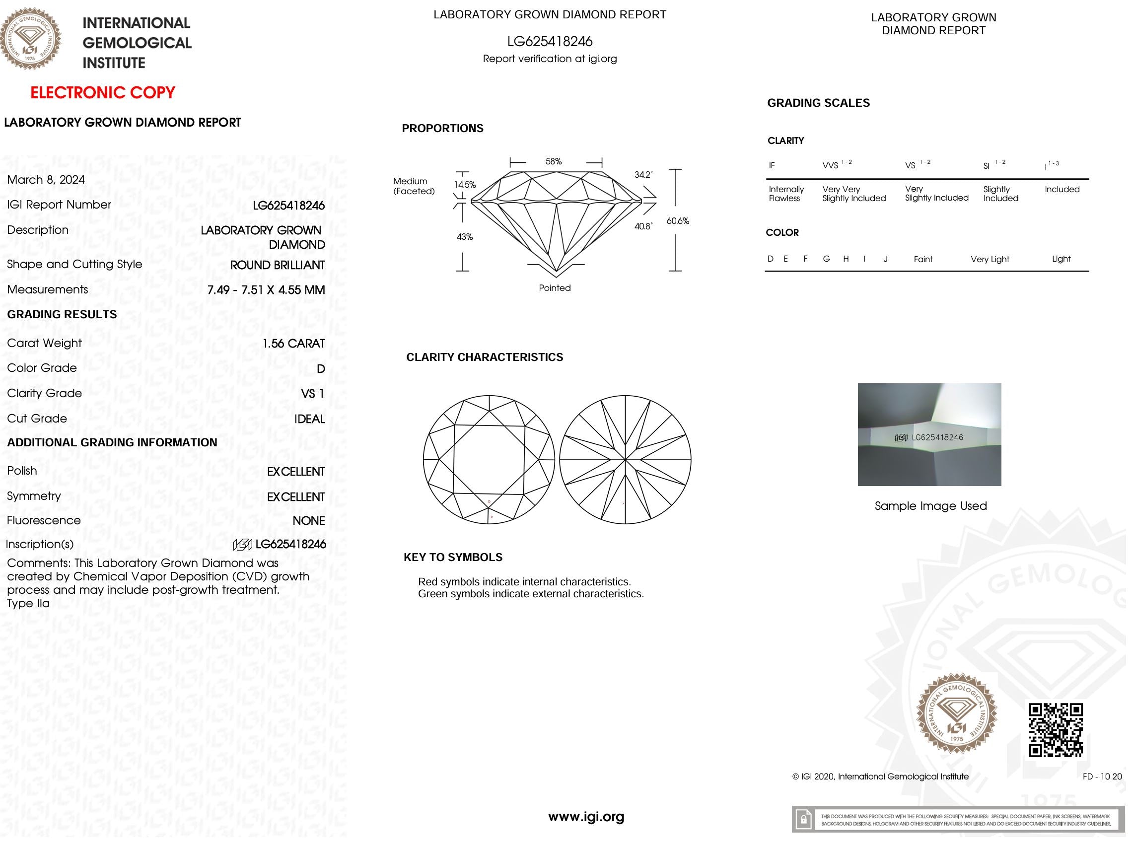 1.56 Carat D-VS1 Round Lab Grown Diamond - IGI (#51937) Loose Diamond Princess Bride Diamonds 