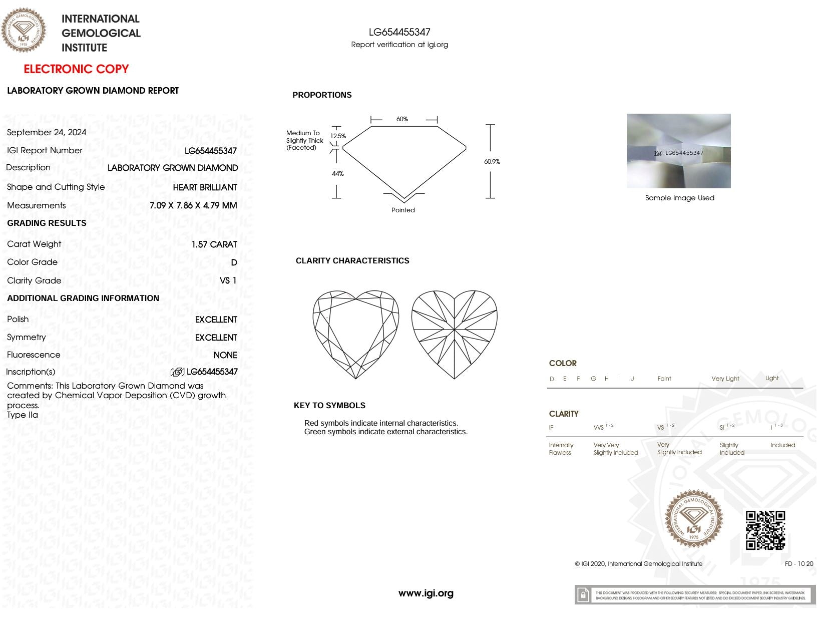 1.57 Carat D-VS1 Heart Lab Grown Diamond - IGI (#51638) Loose Diamond Princess Bride Diamonds 