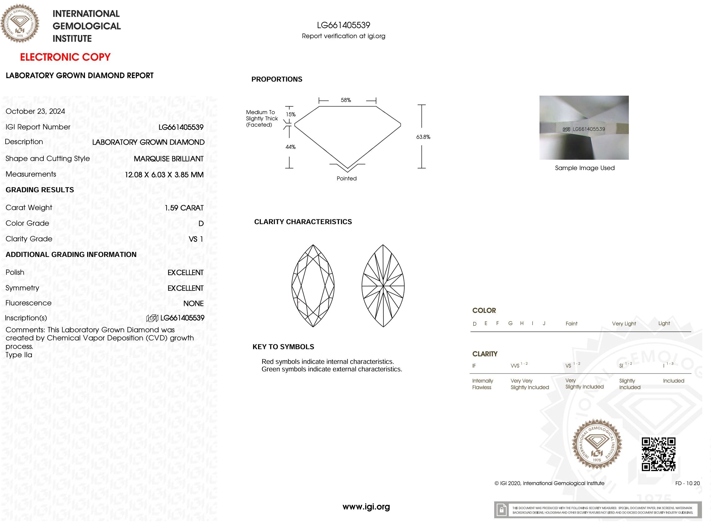 1.59 Carat D-VS1 Marquise Lab Grown Diamond - IGI (#54043) Loose Diamond Princess Bride Diamonds 