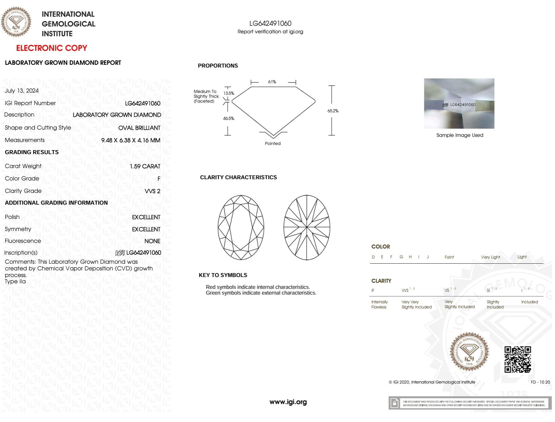 1.59 Carat F-VVS2 Oval Lab Grown Diamond - IGI (#50694) Loose Diamond Princess Bride Diamonds 