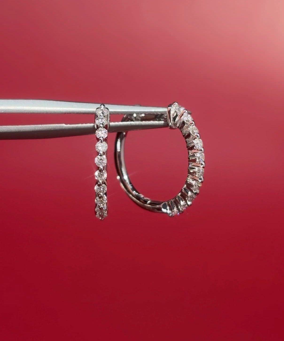 15mm Floating Diamond Hoops 14k White Gold - PBD Earrings