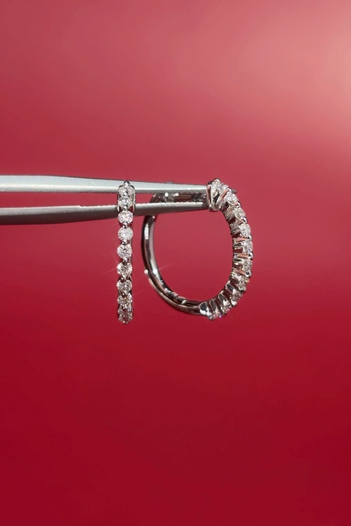 15mm Floating Diamond Hoops 14k White Gold - PBD Earrings