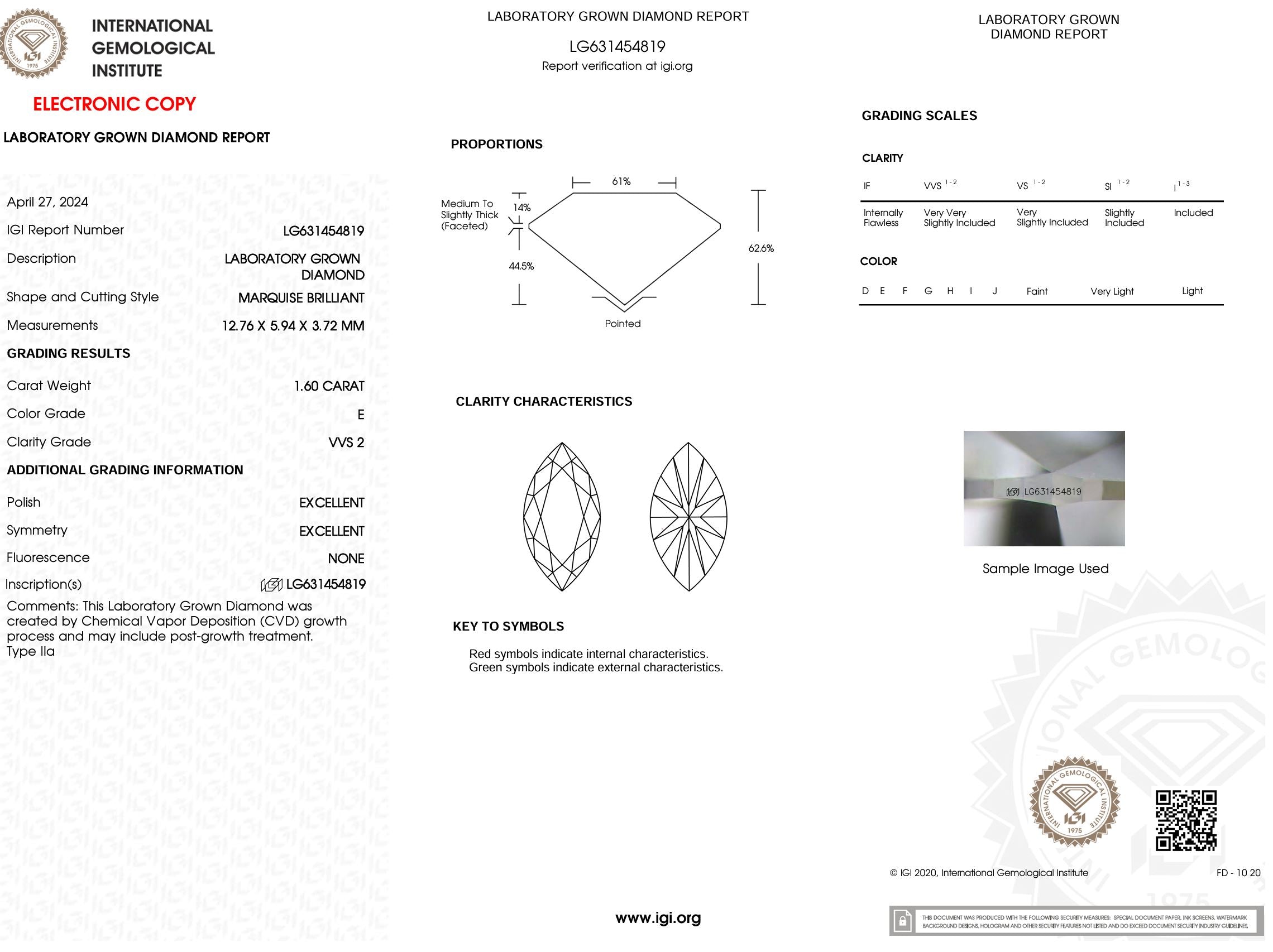 1.60 Carat E-VVS2 Marquise Lab Grown Diamond - IGI (#5408) Loose Diamond Princess Bride Diamonds 