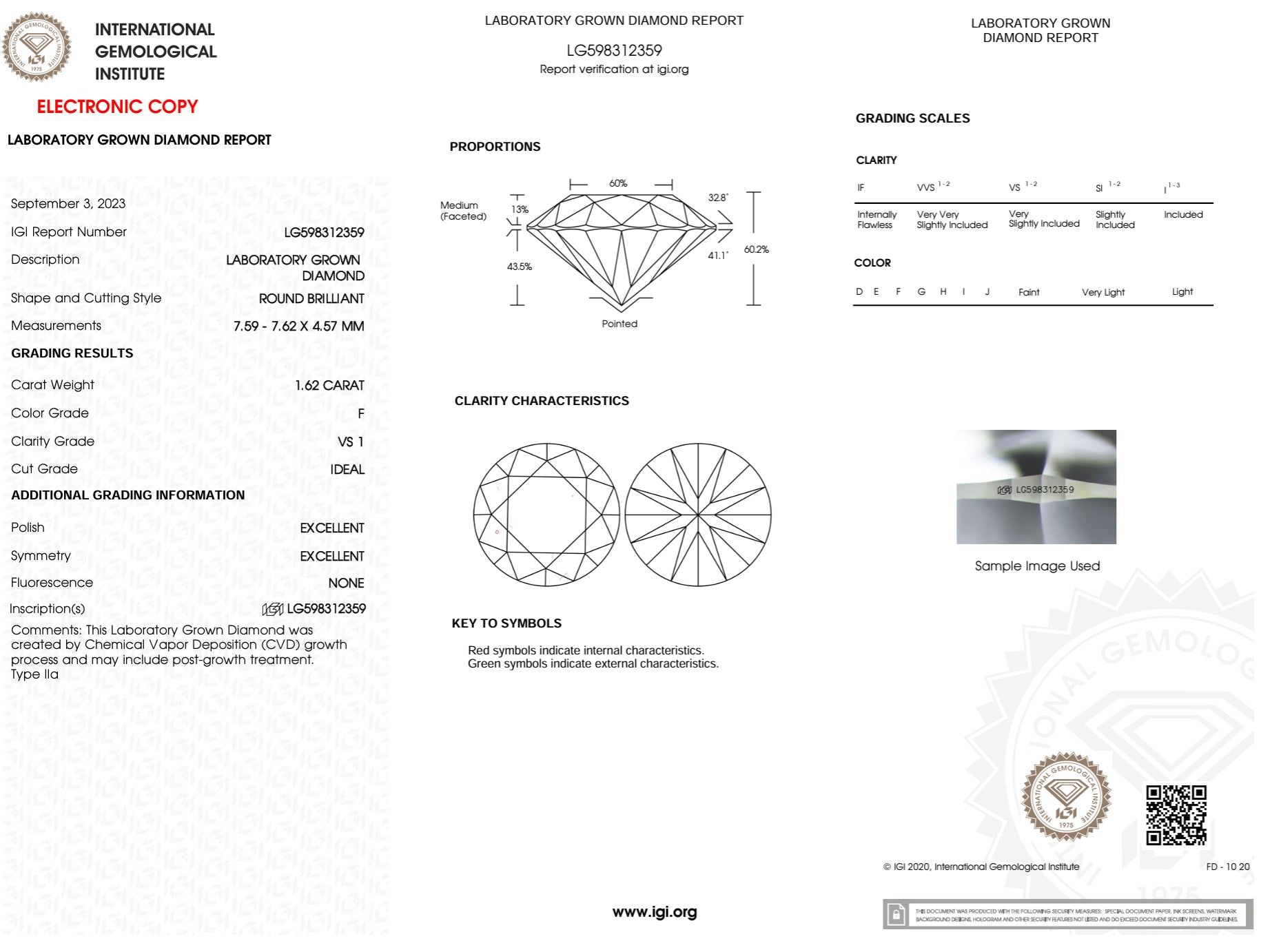 1.62 Carat F-VS1 Round Lab Grown Diamond - IGI (#50755) Loose Diamond Princess Bride Diamonds 