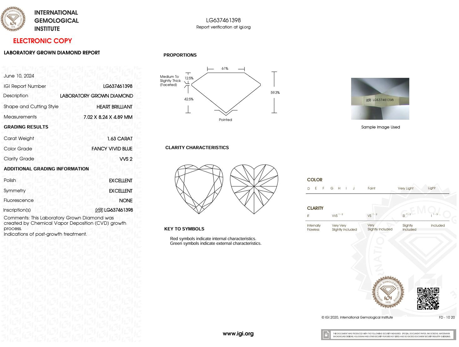 1.63 Carat Fancy Vivid Blue VVS2 Heart Lab Grown Diamond - IGI (#49281) Loose Diamond Princess Bride Diamonds 