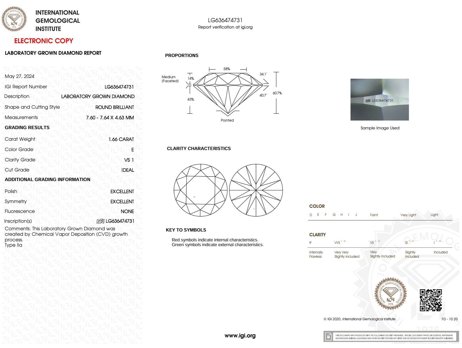 1.66 Carat E-VS1 Round Lab Grown Diamond - IGI (#48622) Loose Diamond Princess Bride Diamonds 