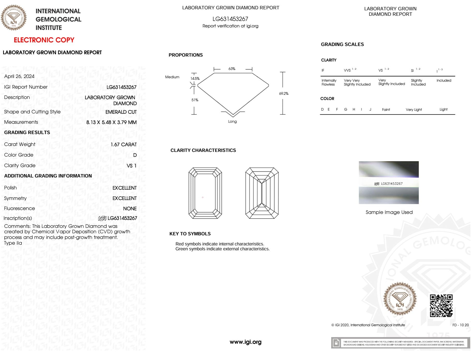 1.67 Carat D-VS1 Emerald Lab Grown Diamond - IGI (#50734) Loose Diamond Princess Bride Diamonds 