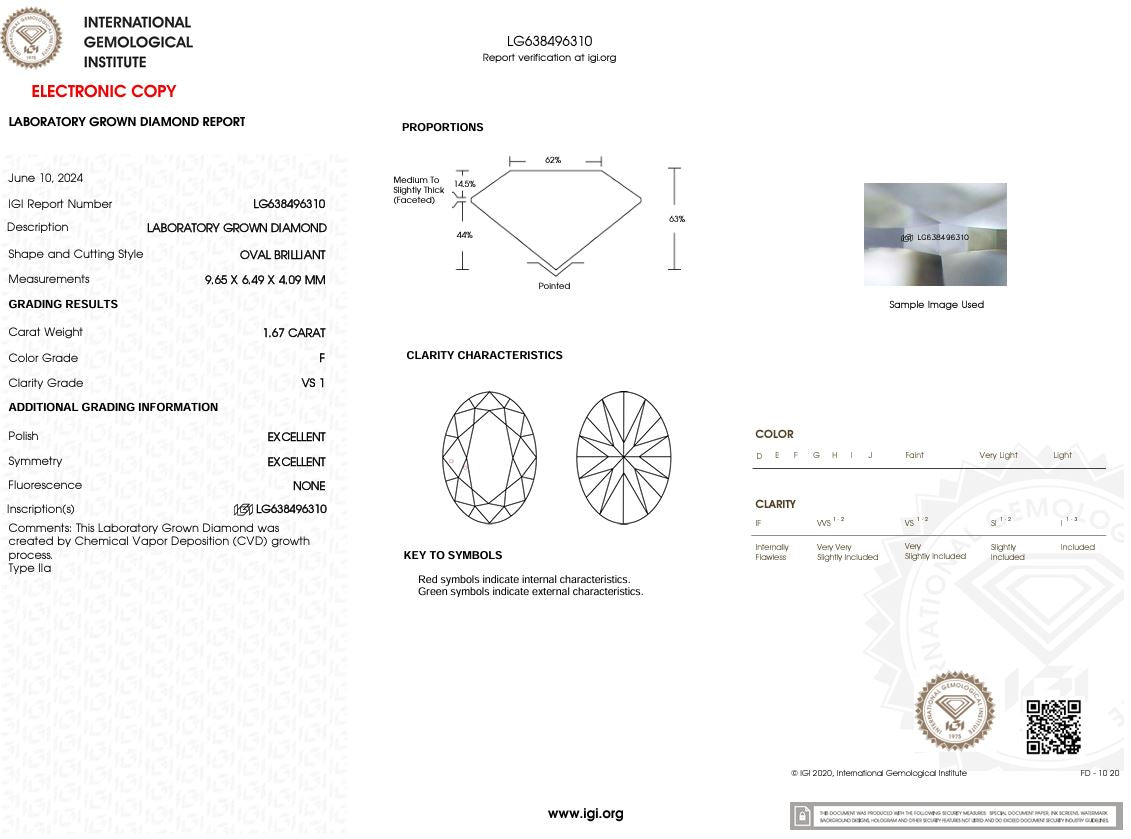 1.67 Carat F-VS1 Oval Lab Grown Diamond - IGI (#50609) Loose Diamond Princess Bride Diamonds 