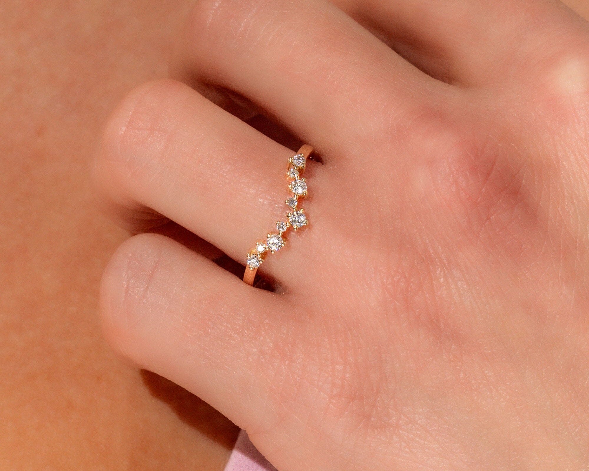 1.6mm Constellation Wedding Band Rings Princess Bride Diamonds 