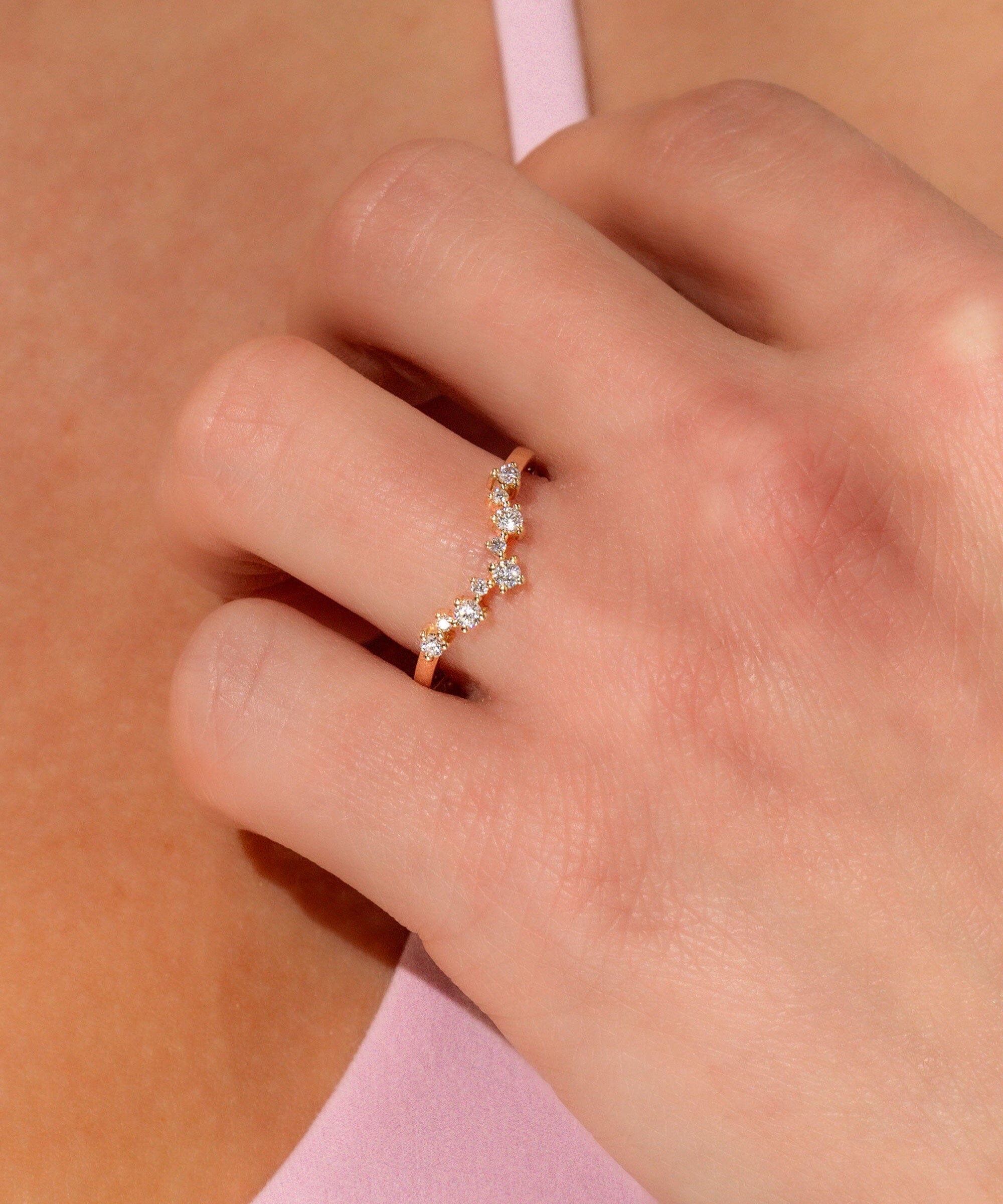 1.6mm Constellation Wedding Band Rings Princess Bride Diamonds 