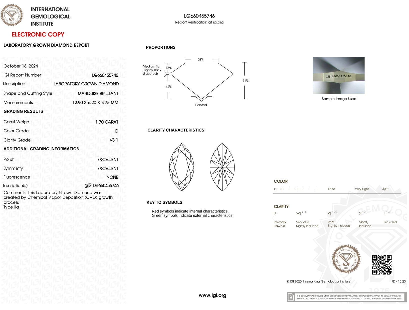 1.70 Carat D-VS1 Marquise Lab Grown Diamond - IGI (#51643) Loose Diamond Princess Bride Diamonds 