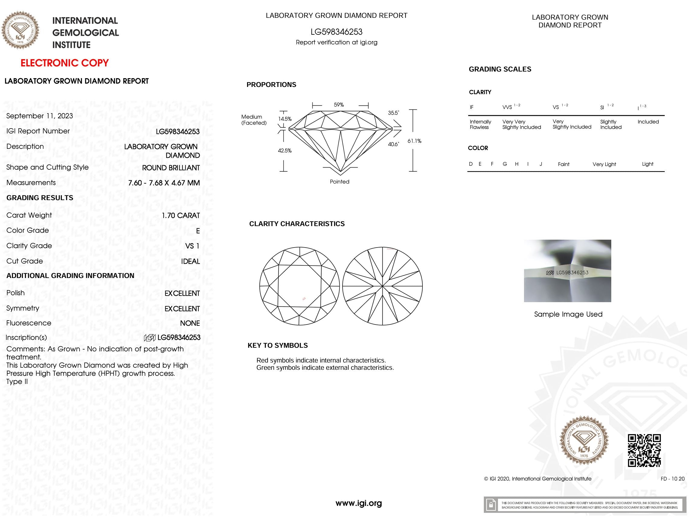 1.70 Carat E-VS1 Round Lab Grown Diamond - IGI (#4891) Loose Diamond Princess Bride Diamonds 