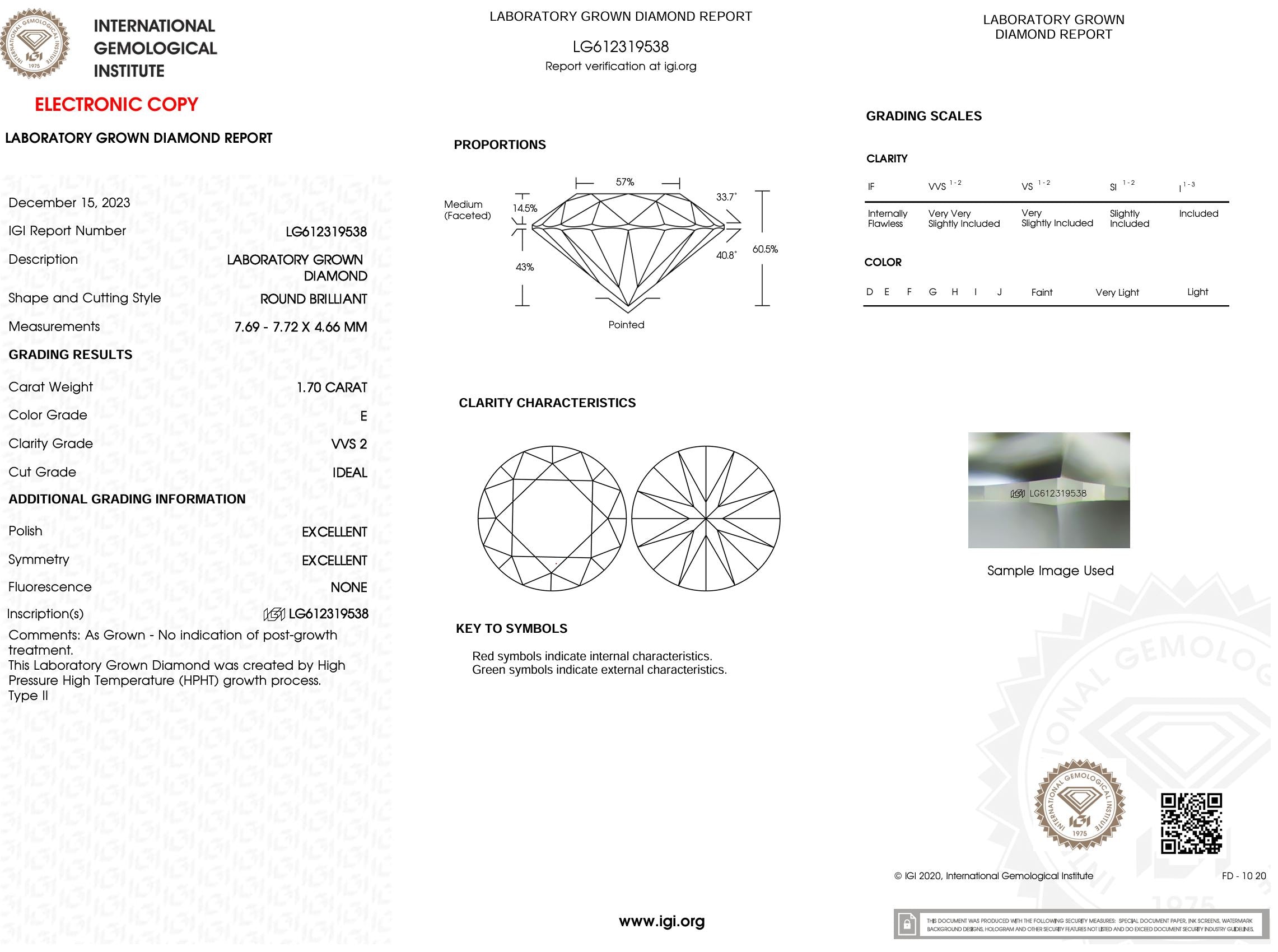 1.70 Carat E-VVS2 Round Lab Grown Diamond - IGI (#52171) Loose Diamond Princess Bride Diamonds 