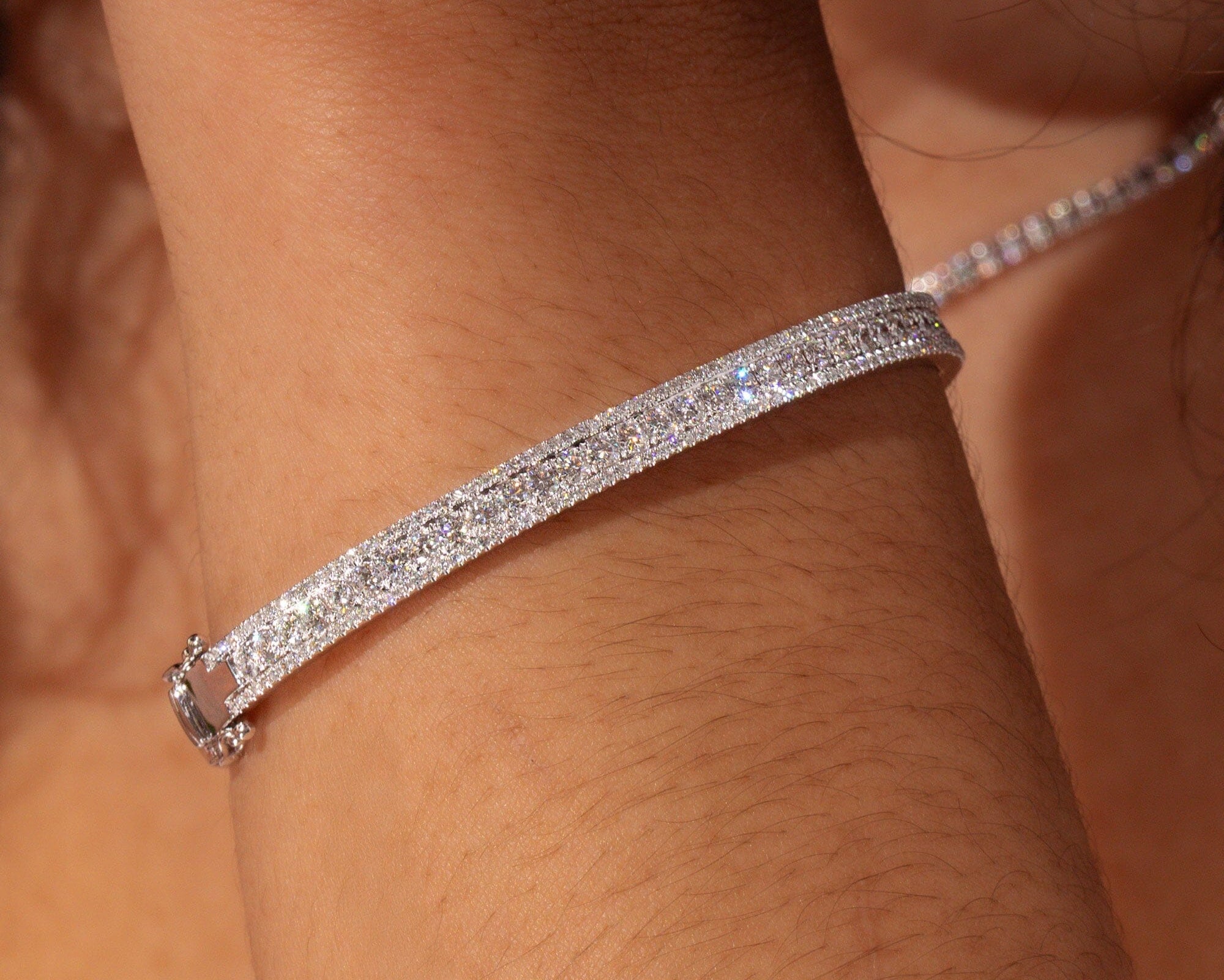 1.70ct 3-Row Pavé Bangle Bracelets Princess Bride Diamonds 