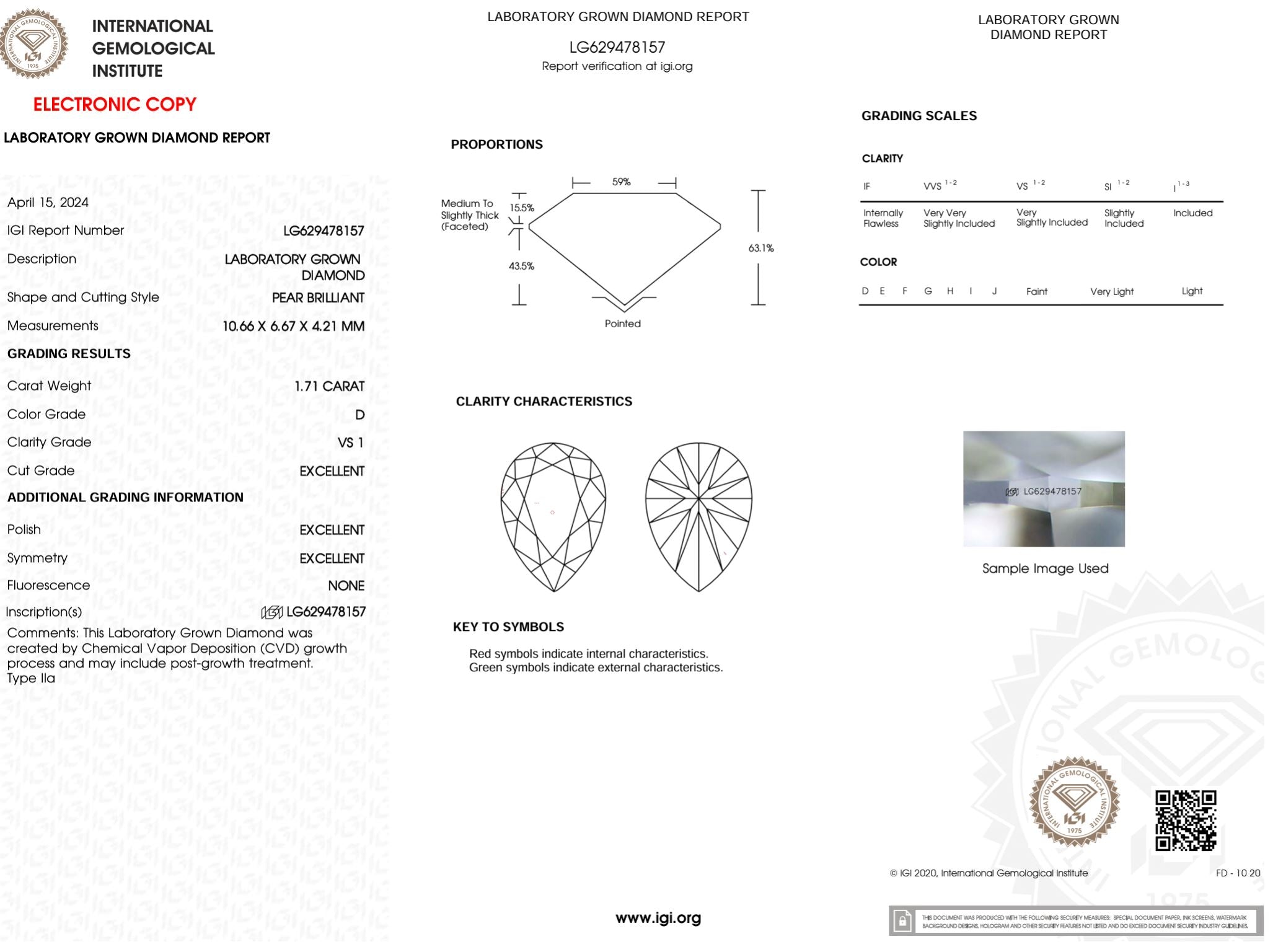 1.71 Carat D-VS1 Excellent Cut Pear Lab Grown Diamond - IGI (#49311) Loose Diamond Princess Bride Diamonds 