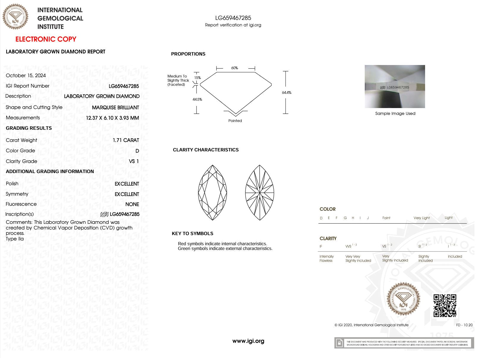 1.71 Carat D-VS1 Marquise Lab Grown Diamond - IGI (#51486) Loose Diamond Princess Bride Diamonds 