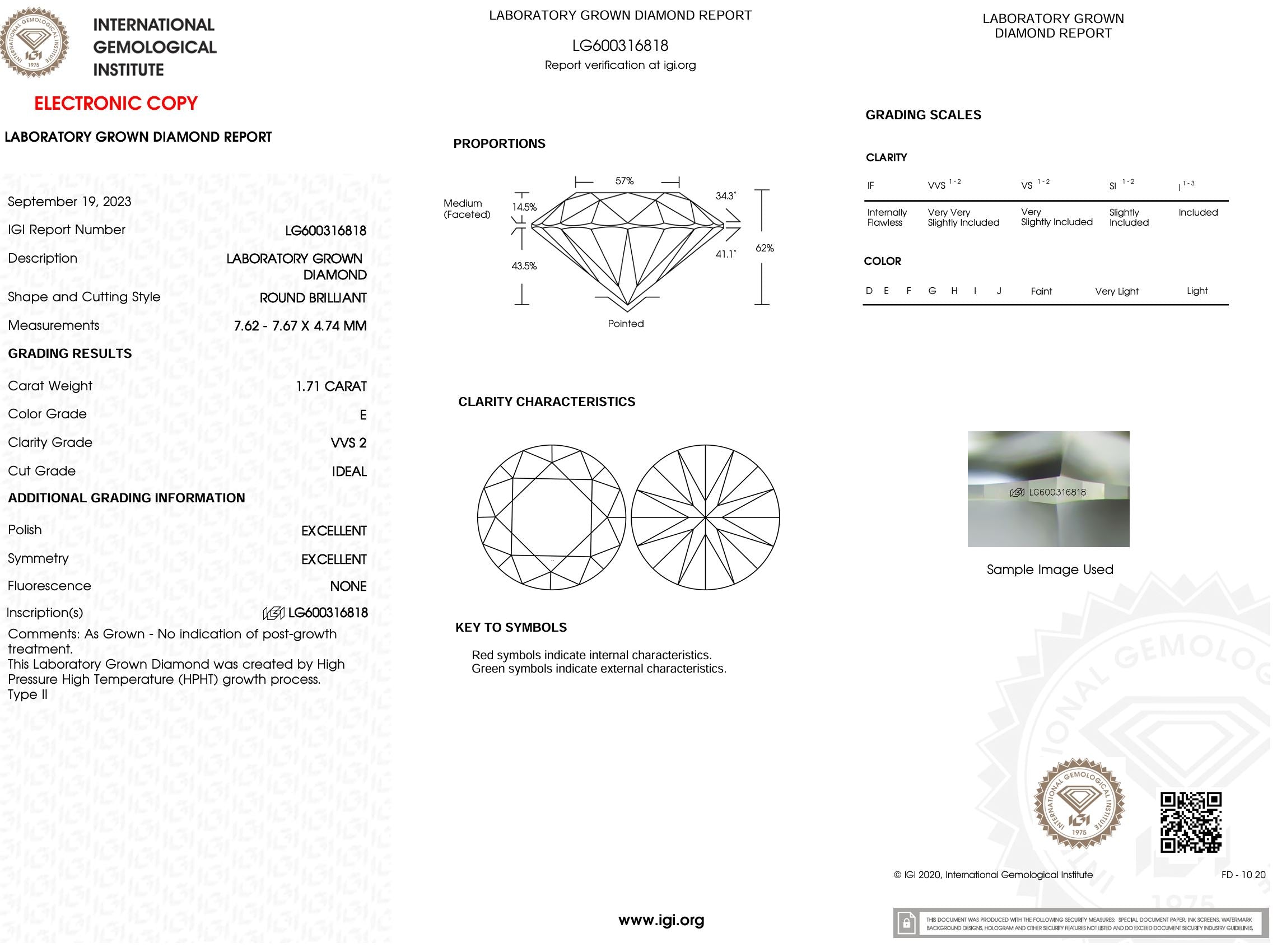 1.71 Carat E-VVS2 Round Lab Grown Diamond - IGI (#52003) Loose Diamond Princess Bride Diamonds 