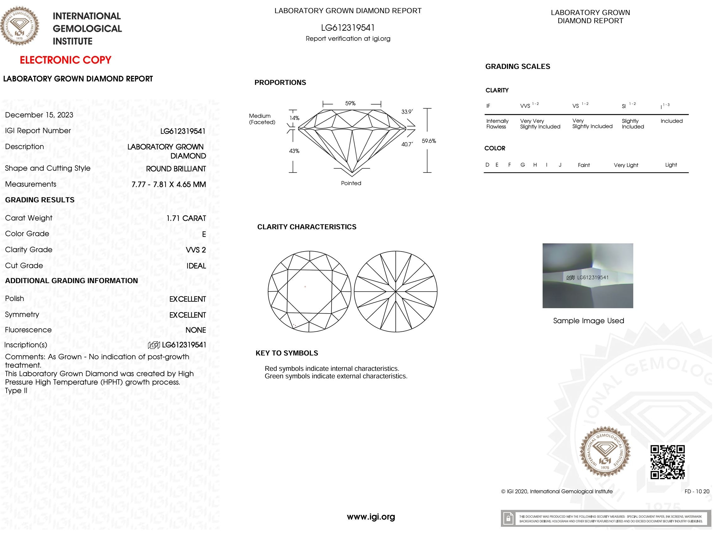 1.71 Carat E-VVS2 Round Lab Grown Diamond - IGI (#52308) Loose Diamond Princess Bride Diamonds 