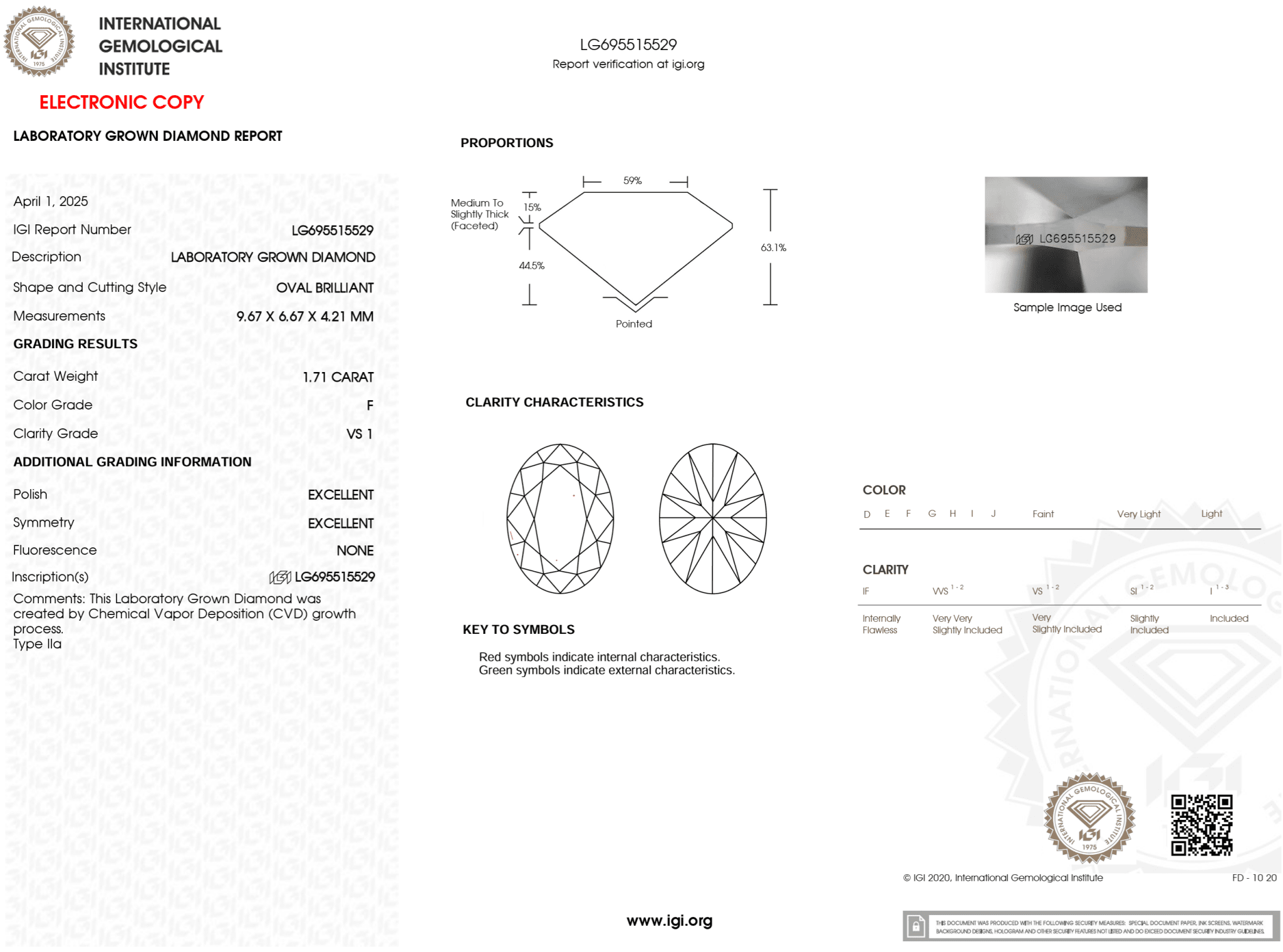 1.71 Carat F - VS1 Oval Lab Grown Diamond - IGI (122249) - PBD Loose Diamond