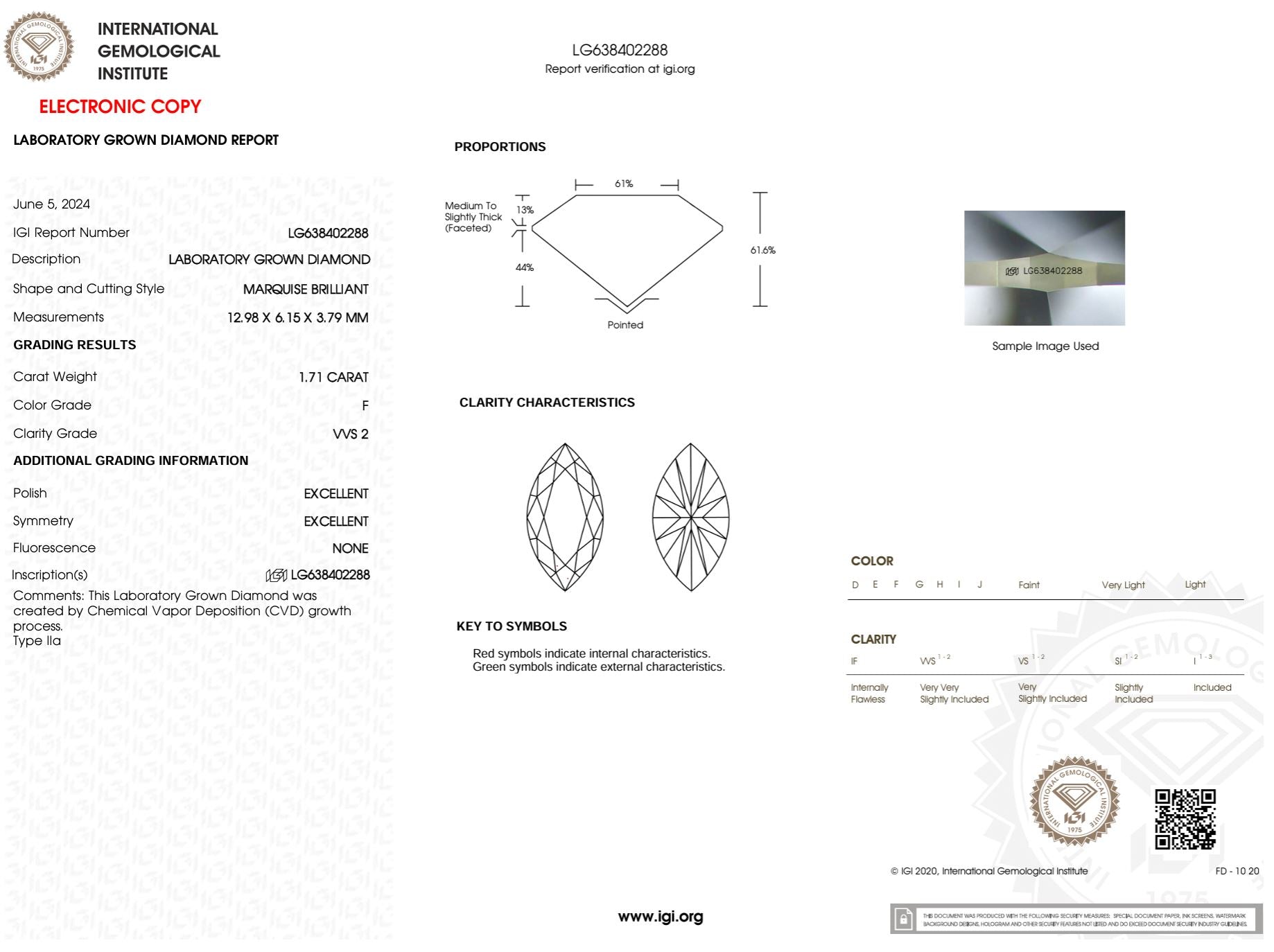 1.71 Carat F-VVS2 Marquise Lab Grown Diamond - IGI (#48818) Loose Diamond Princess Bride Diamonds 