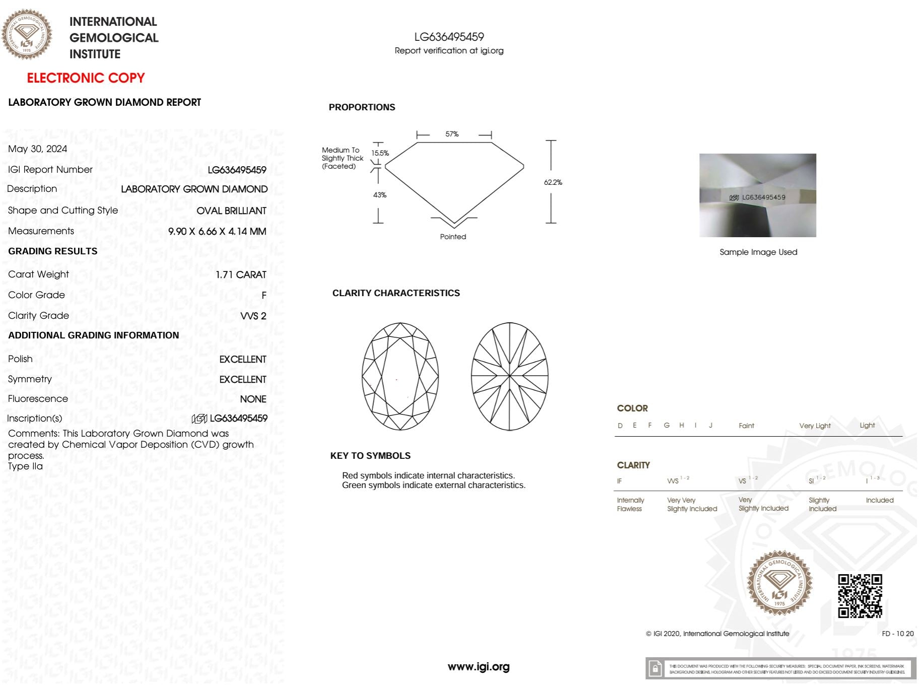 1.71 Carat F-VVS2 Oval Lab Grown Diamond - IGI (#50740) Loose Diamond Princess Bride Diamonds 