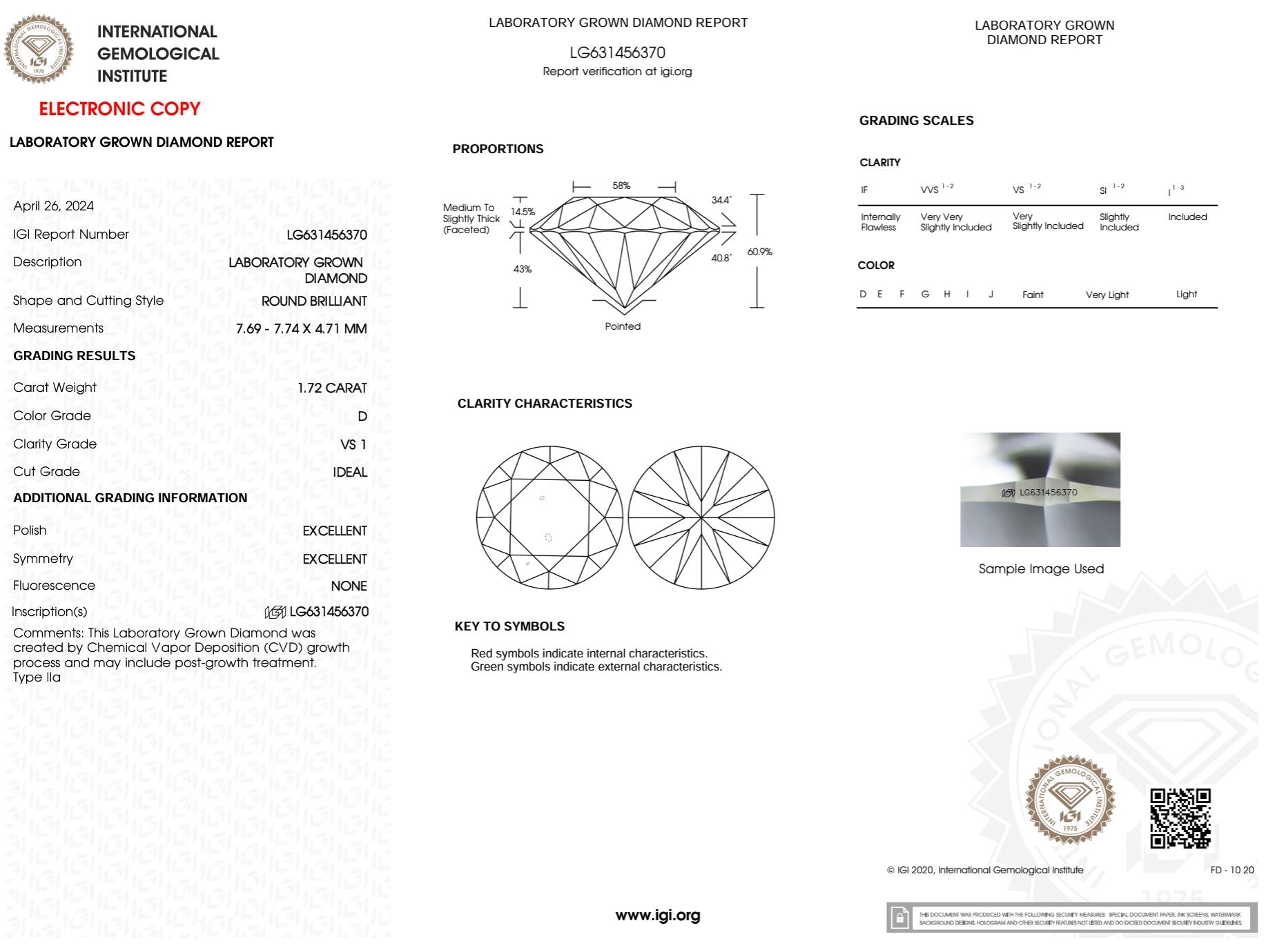 1.72 Carat D-VS1 Round Lab Grown Diamond - IGI (#48623) Loose Diamond Princess Bride Diamonds 