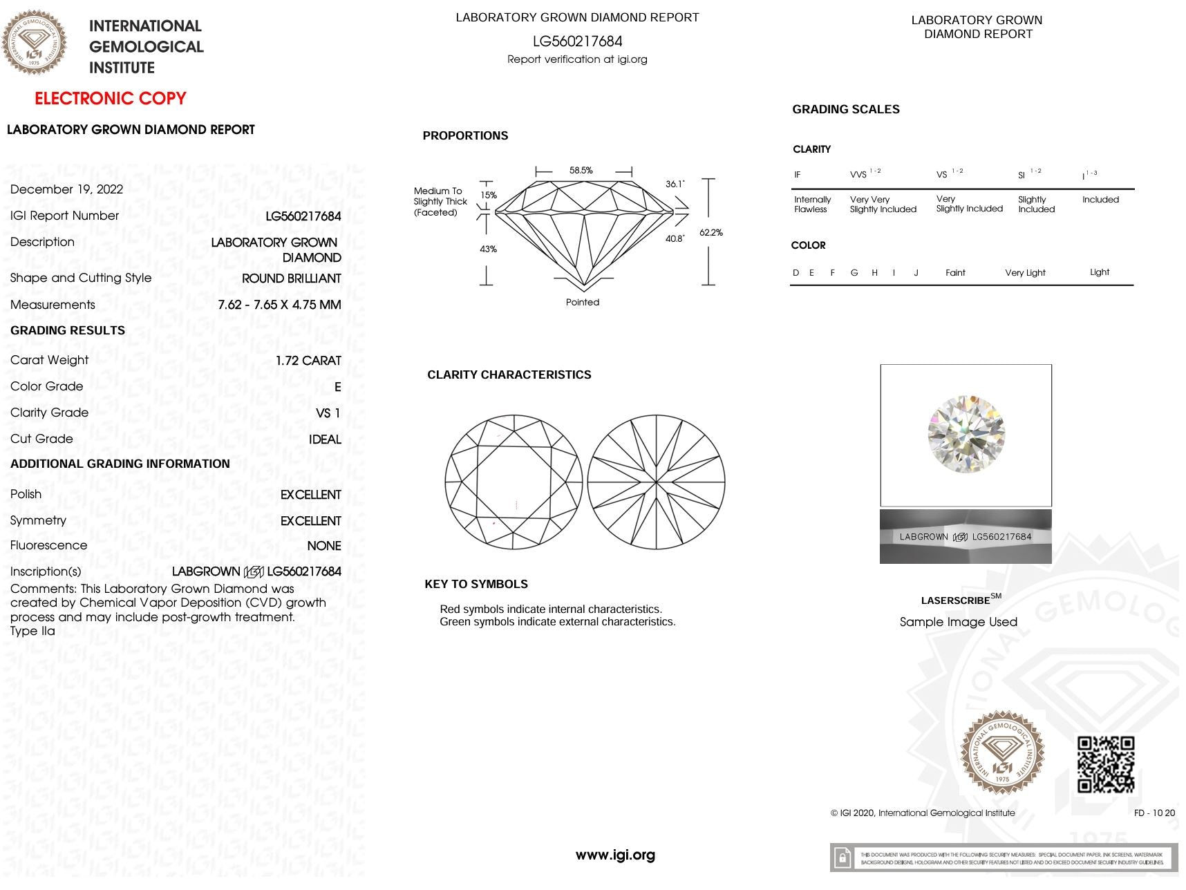 1.72 Carat E-VS1 Round Lab Grown Diamond - IGI (#5614) Loose Diamond Princess Bride Diamonds 