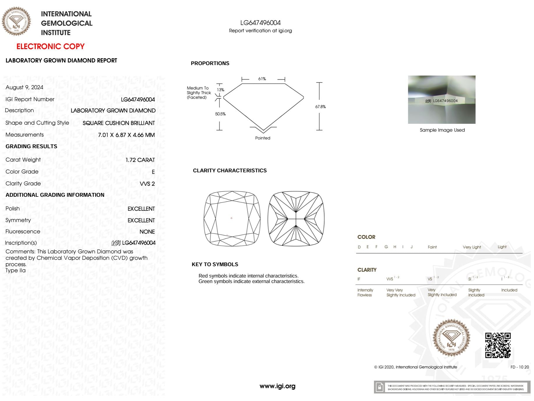 1.72 Carat E-VVS2 Cushion Lab Grown Diamond - IGI (#50887) Loose Diamond Princess Bride Diamonds 