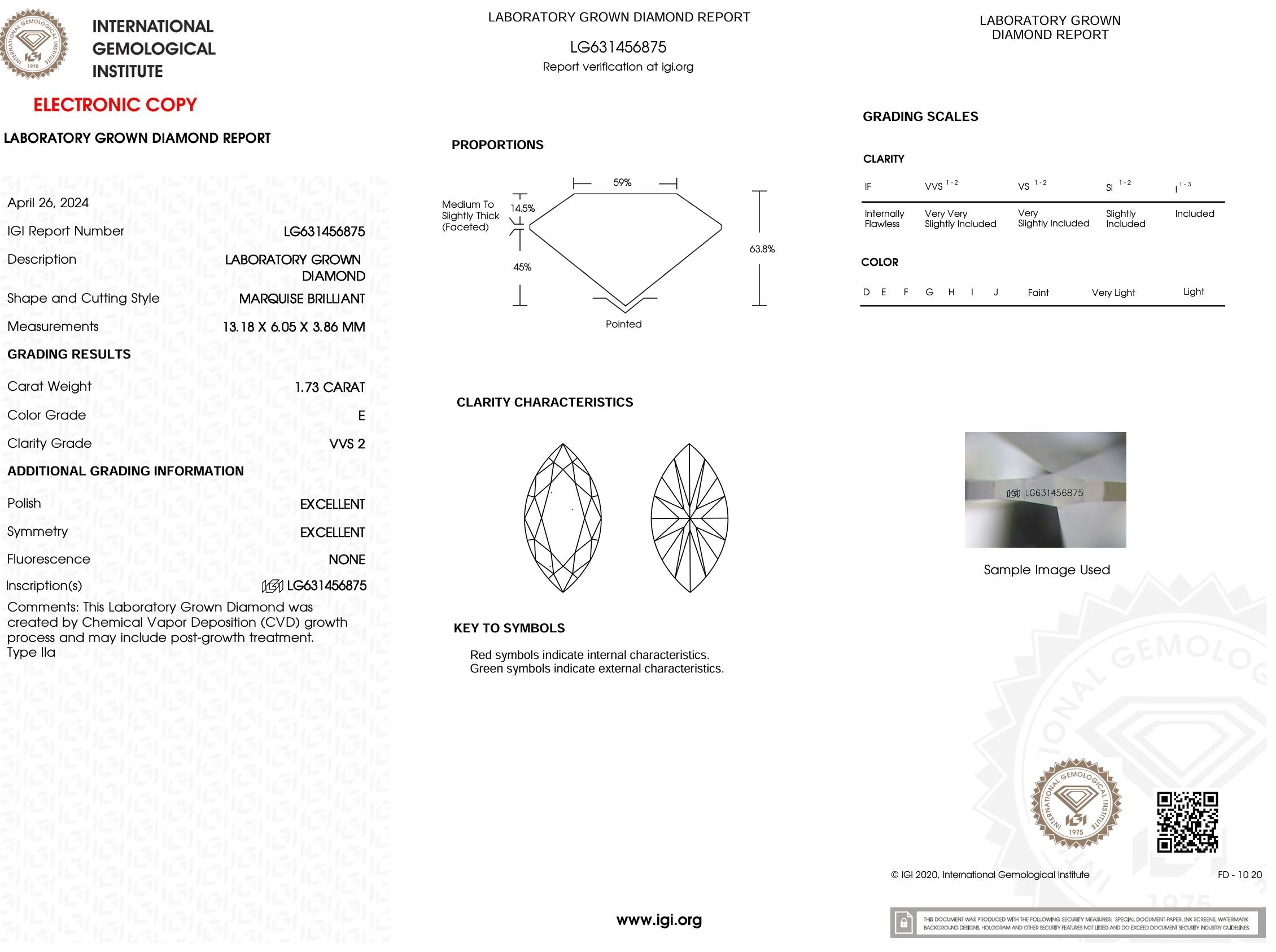 1.73 Carat E-VVS2 Marquise Lab Grown Diamond - IGI (#5437) Loose Diamond Princess Bride Diamonds 